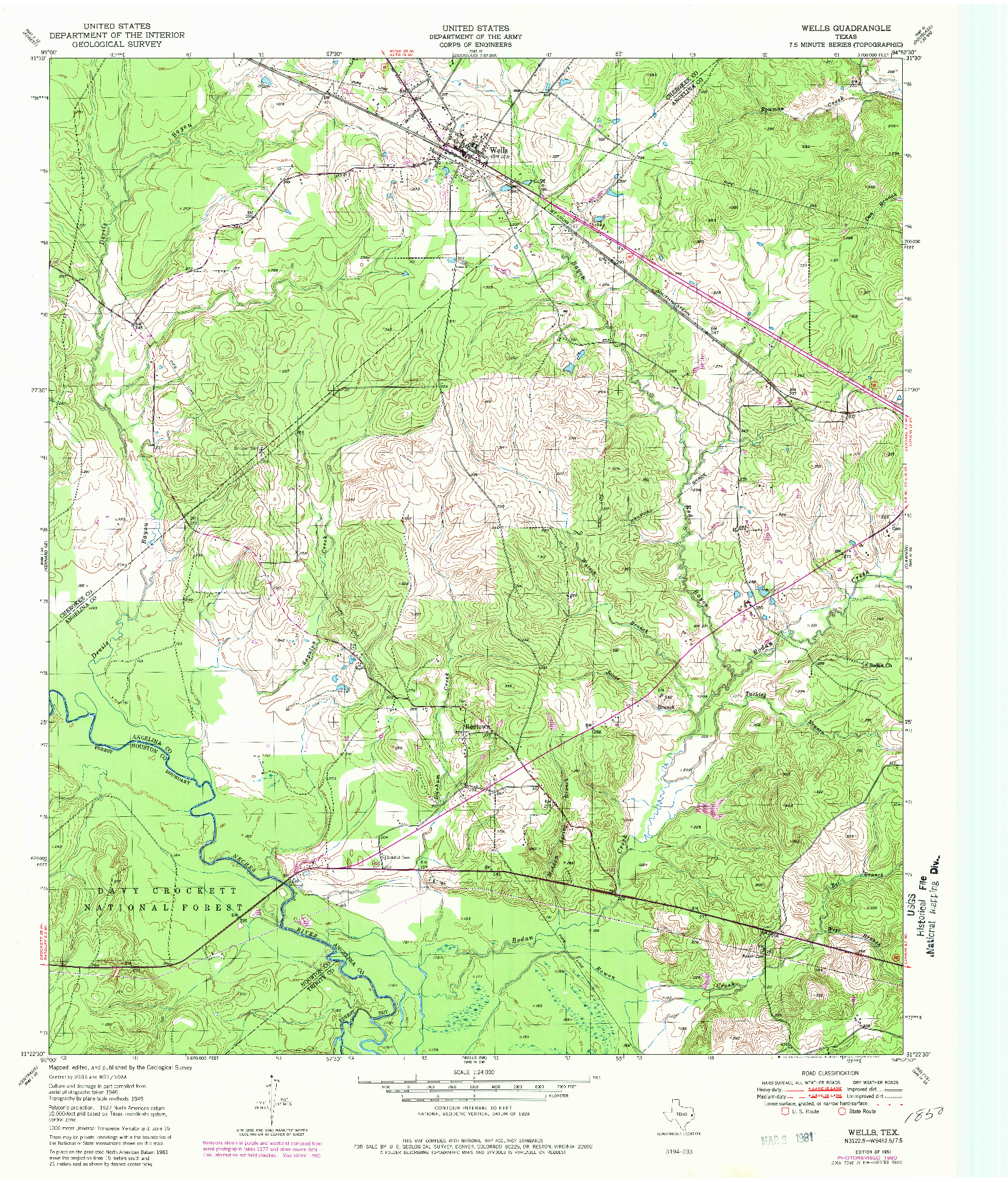 USGS 1:24000-SCALE QUADRANGLE FOR WELLS, TX 1951