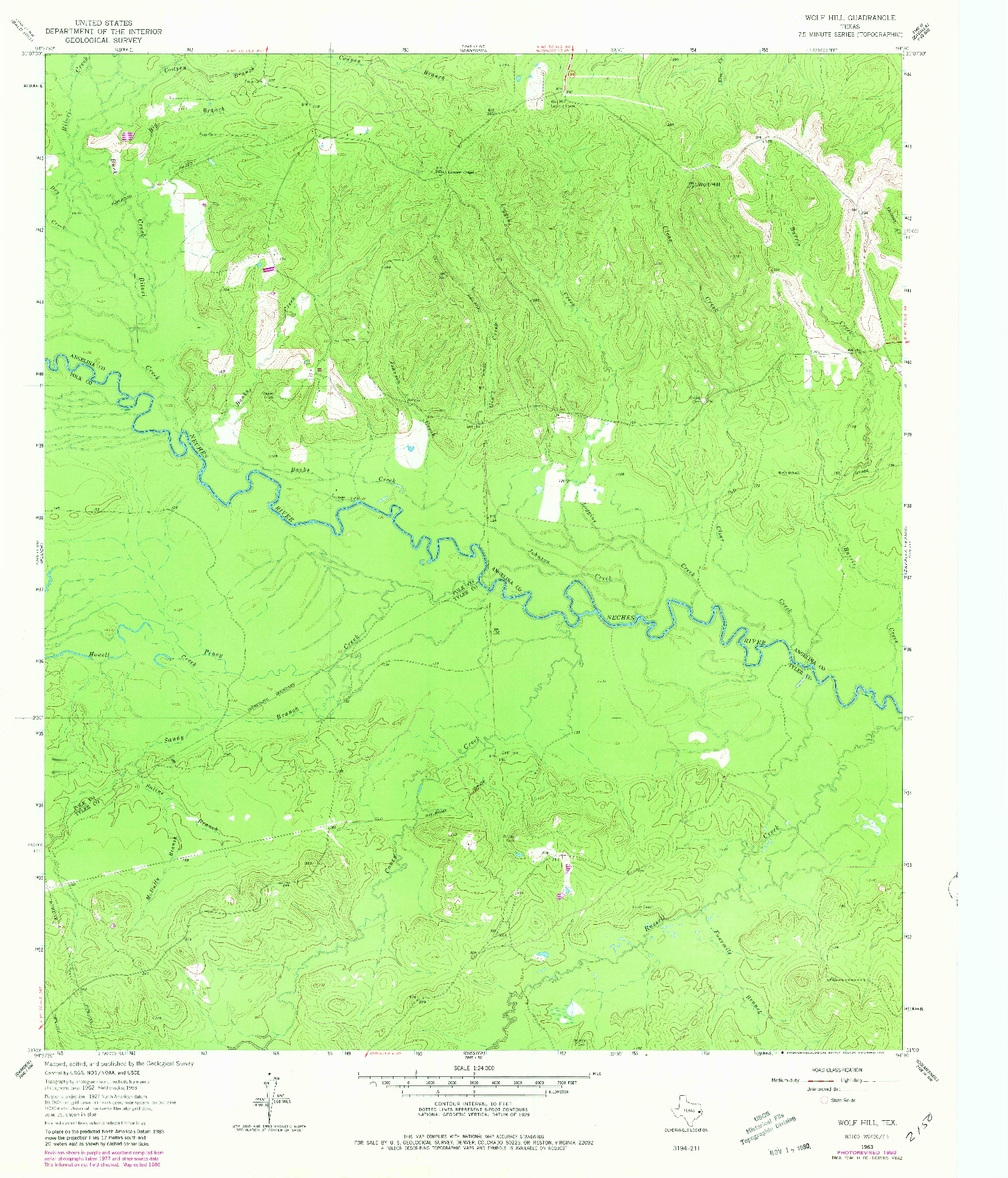USGS 1:24000-SCALE QUADRANGLE FOR WOLF HILL, TX 1963