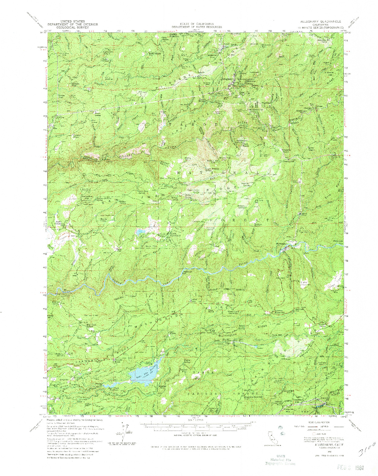 USGS 1:62500-SCALE QUADRANGLE FOR ALLEGHANY, CA 1950