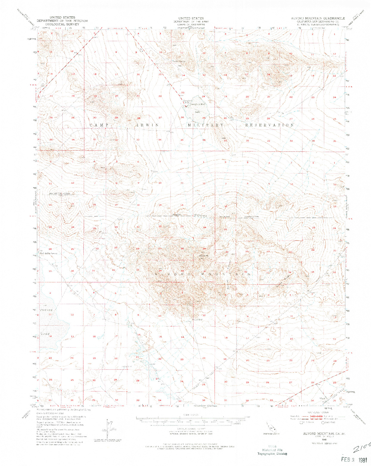 USGS 1:62500-SCALE QUADRANGLE FOR ALVORD MOUNTAIN, CA 1948