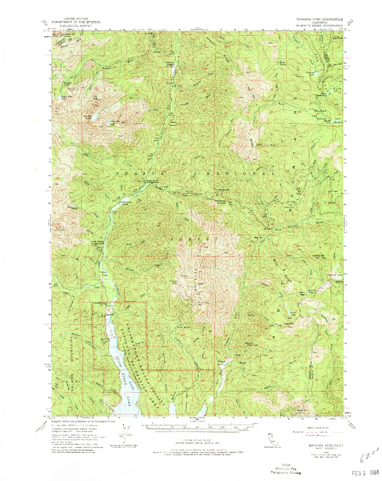 USGS 1:62500-SCALE QUADRANGLE FOR BONANZA KING, CA 1955