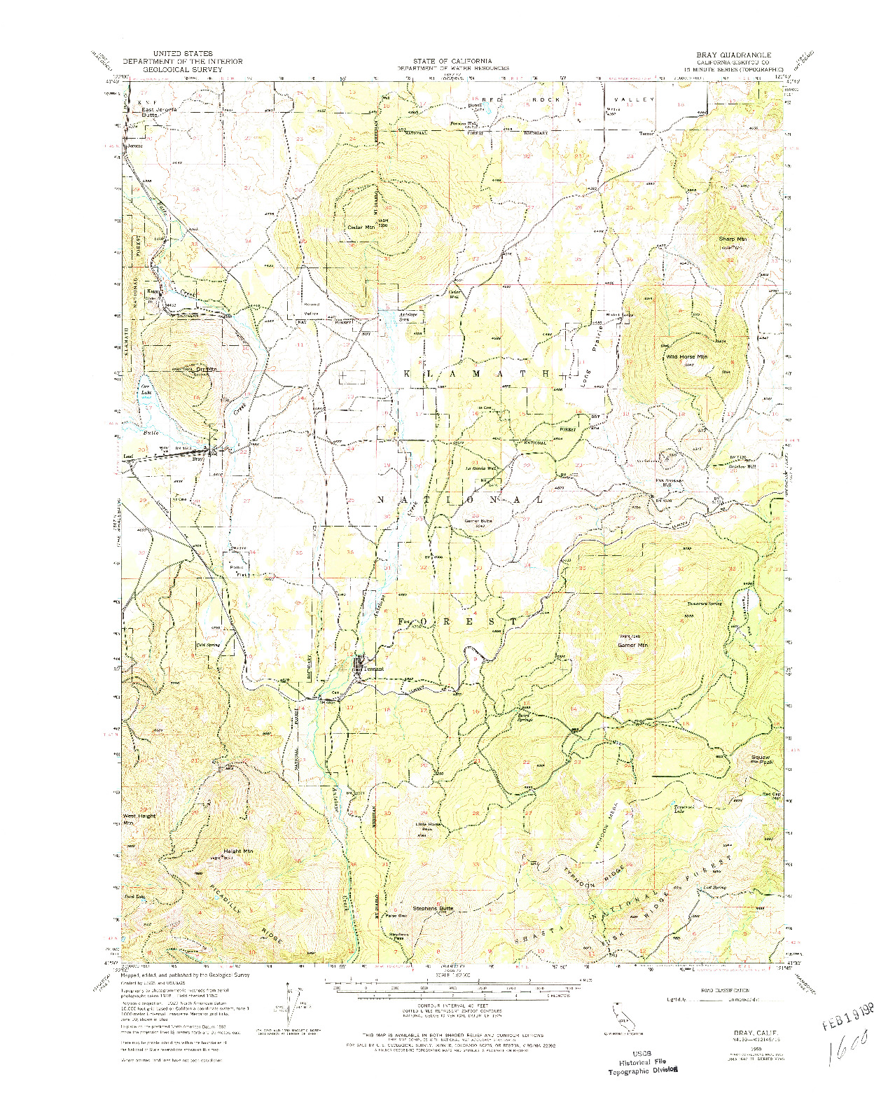 USGS 1:62500-SCALE QUADRANGLE FOR BRAY, CA 1950