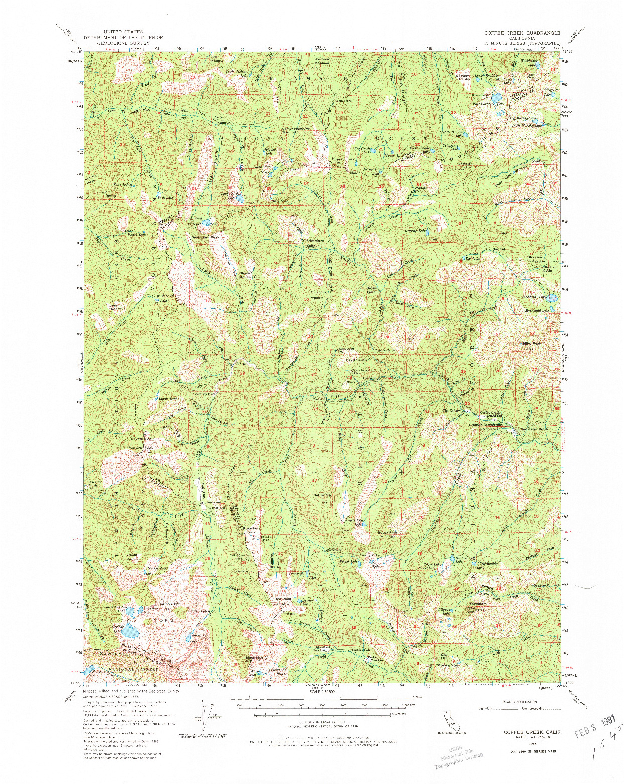 USGS 1:62500-SCALE QUADRANGLE FOR COFFEE CREEK, CA 1955