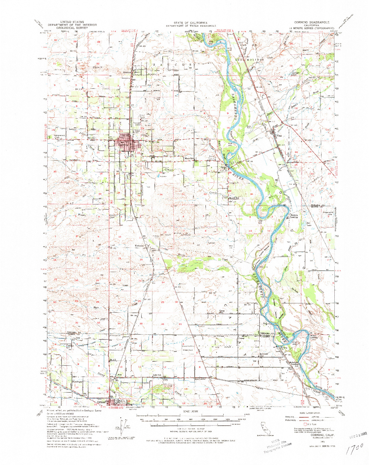 USGS 1:62500-SCALE QUADRANGLE FOR CORNING, CA 1951