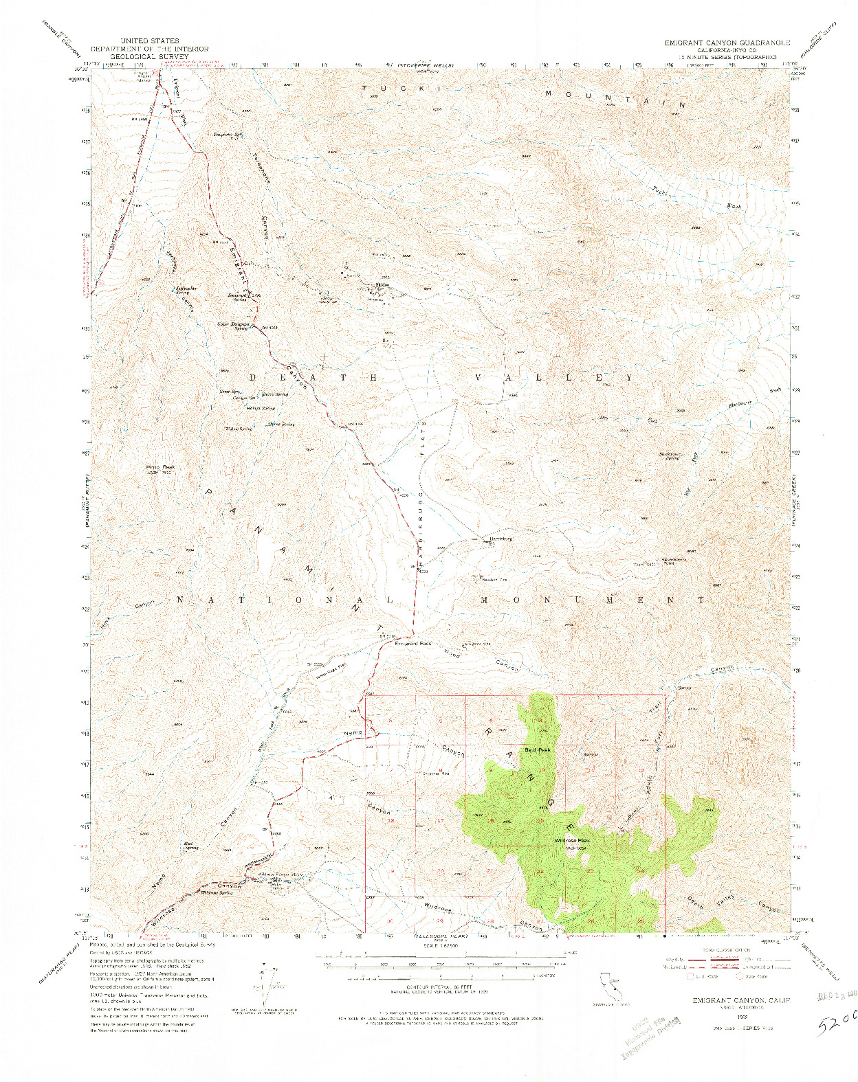USGS 1:62500-SCALE QUADRANGLE FOR EMIGRANT CANYON, CA 1952