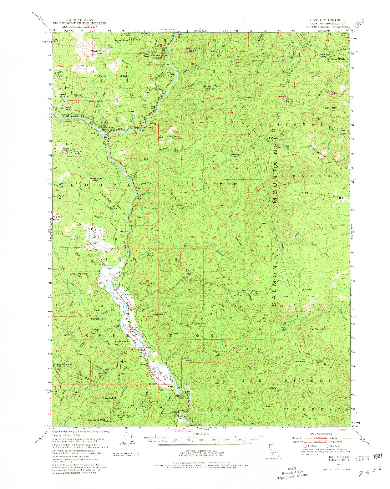 USGS 1:62500-SCALE QUADRANGLE FOR HOOPA, CA 1952