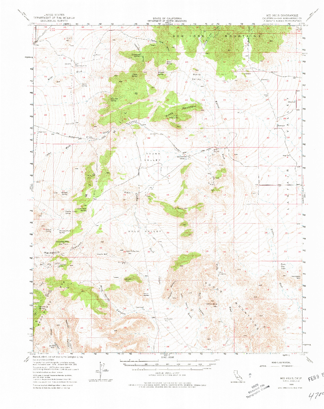 USGS 1:62500-SCALE QUADRANGLE FOR MID HILLS, CA 1955