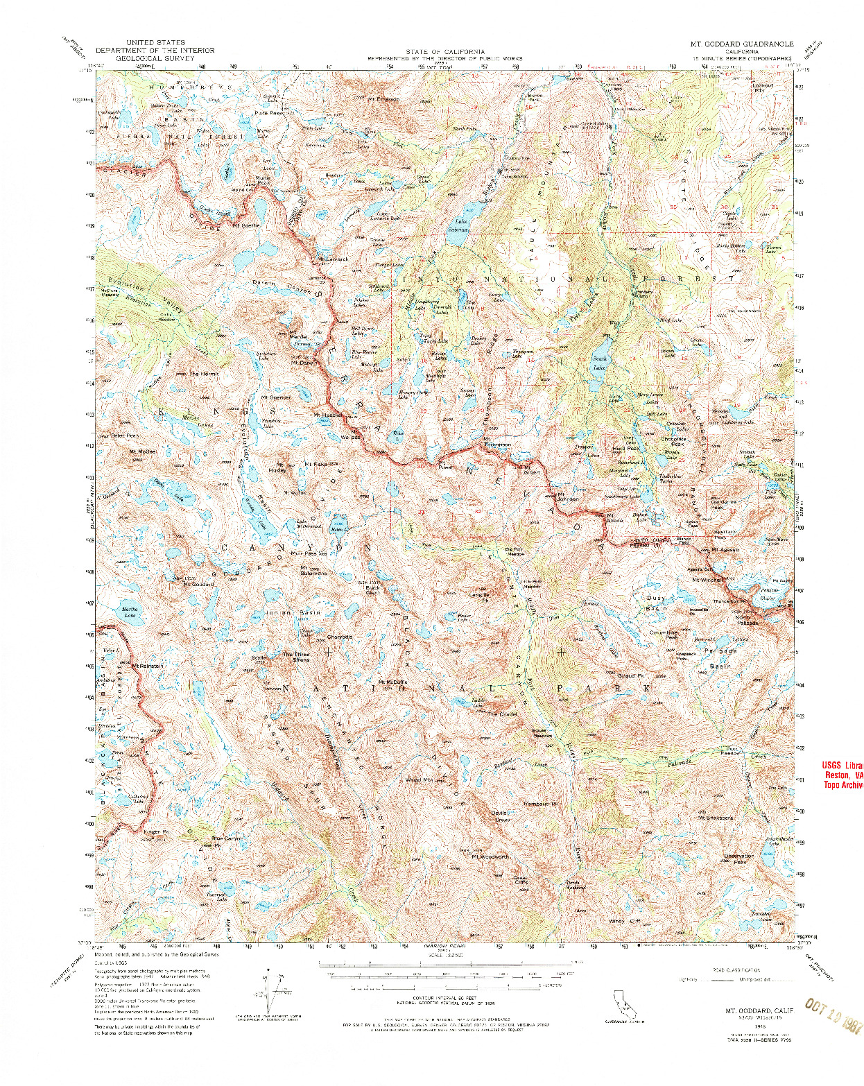 USGS 1:62500-SCALE QUADRANGLE FOR MT. GODDARD, CA 1957