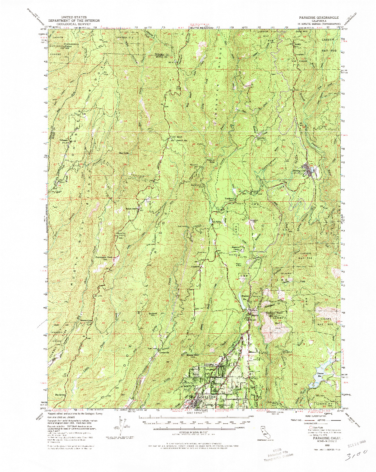 USGS 1:62500-SCALE QUADRANGLE FOR PARADISE, CA 1953