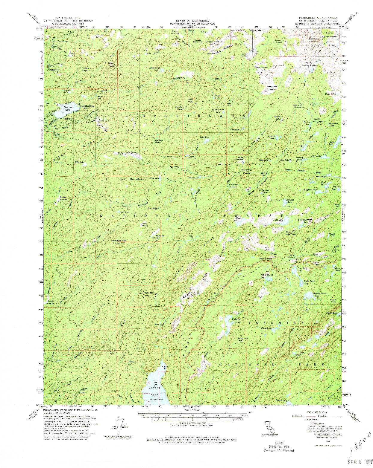 USGS 1:62500-SCALE QUADRANGLE FOR PINECREST, CA 1956