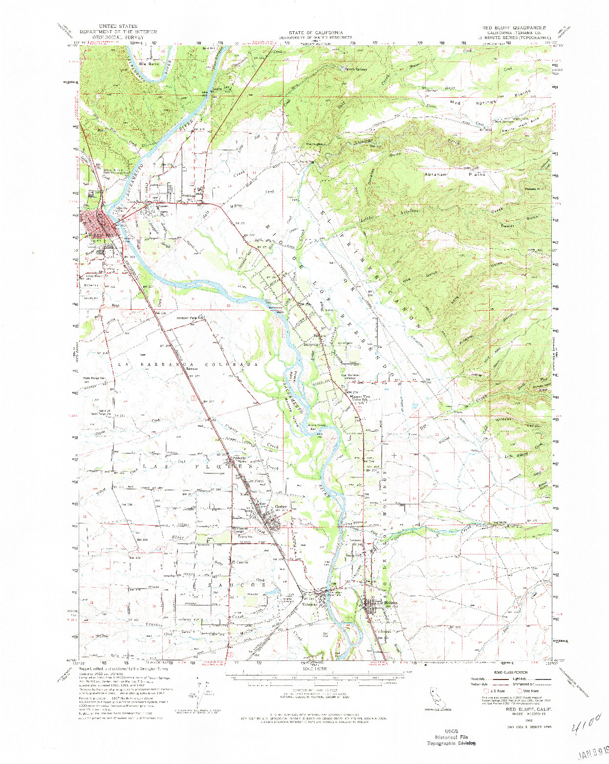 USGS 1:62500-SCALE QUADRANGLE FOR RED BLUFF, CA 1952