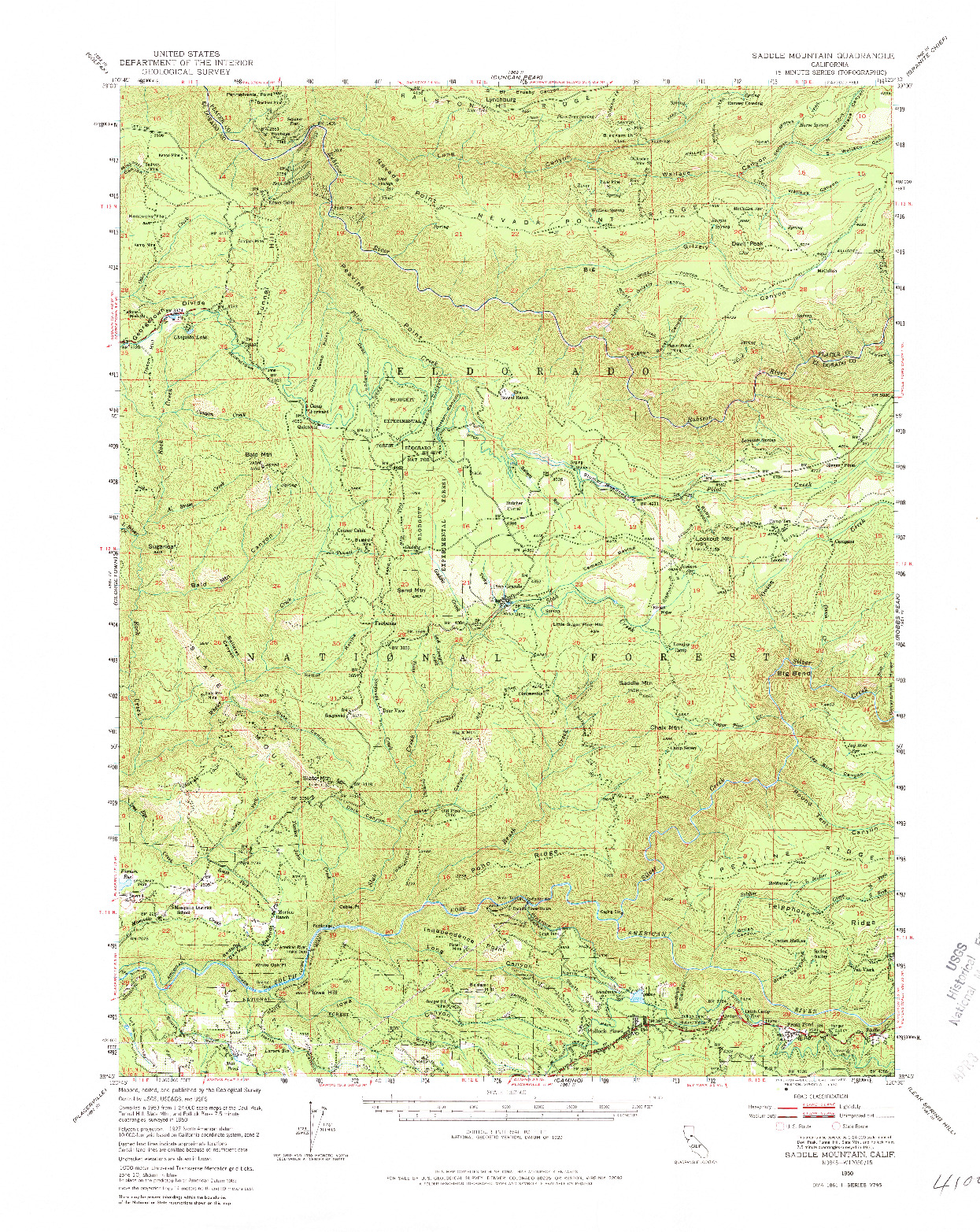 USGS 1:62500-SCALE QUADRANGLE FOR SADDLE MOUNTAIN, CA 1950