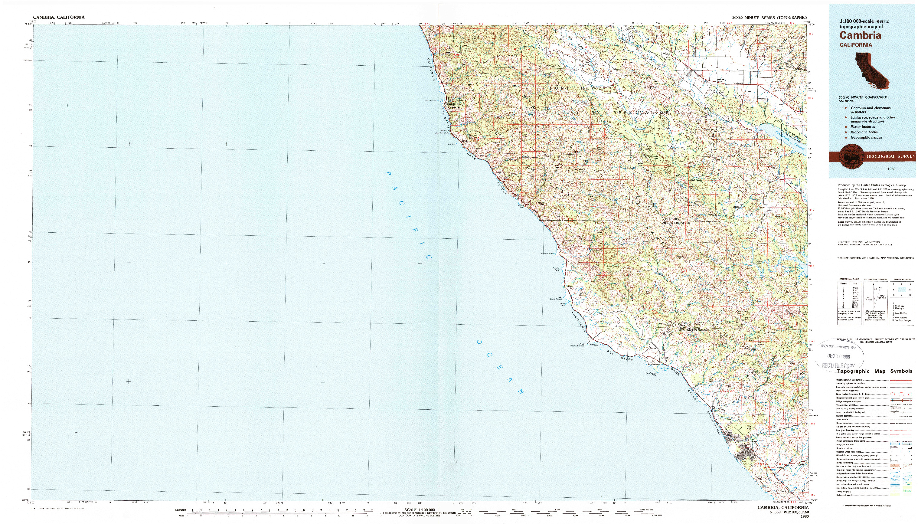 USGS 1:100000-SCALE QUADRANGLE FOR CAMBRIA, CA 1980