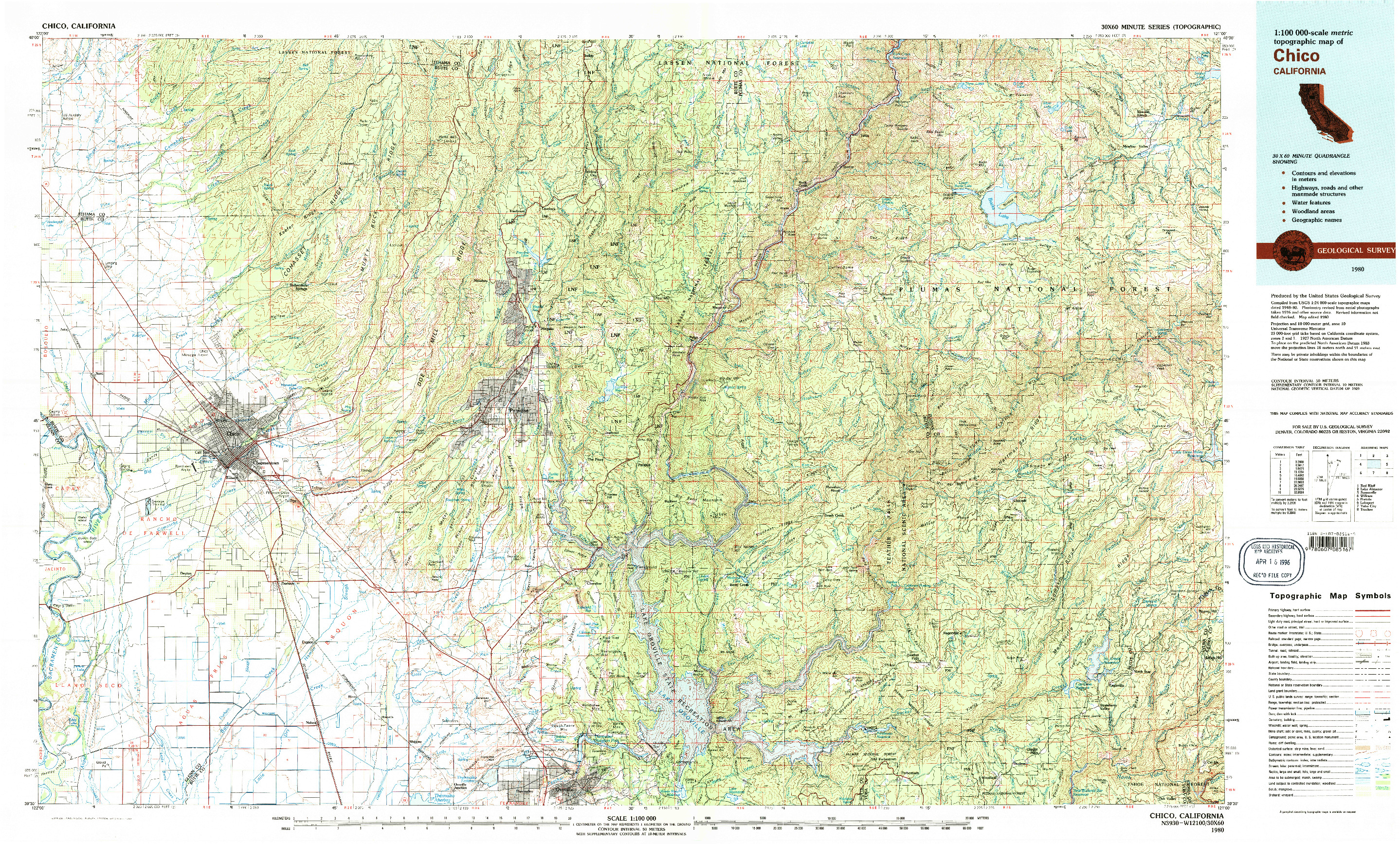 USGS 1:100000-SCALE QUADRANGLE FOR CHICO, CA 1980