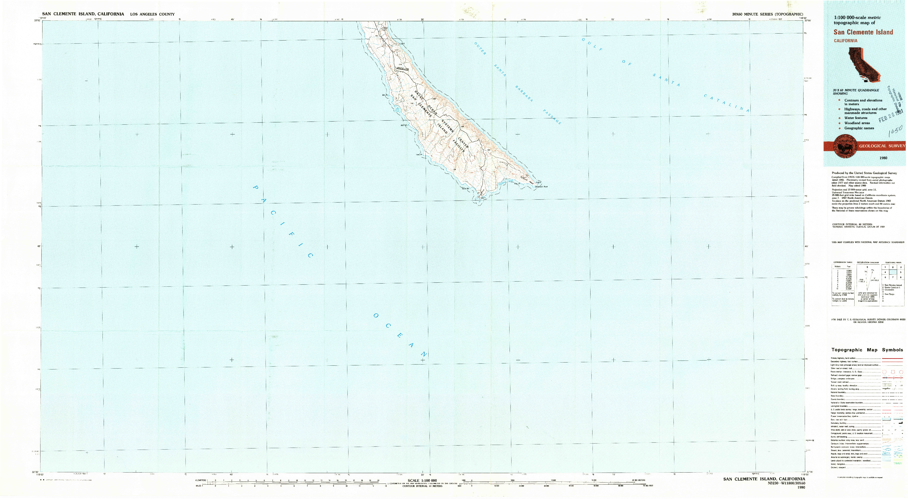 USGS 1:100000-SCALE QUADRANGLE FOR SAN CLEMENTE ISLAND, CA 1980