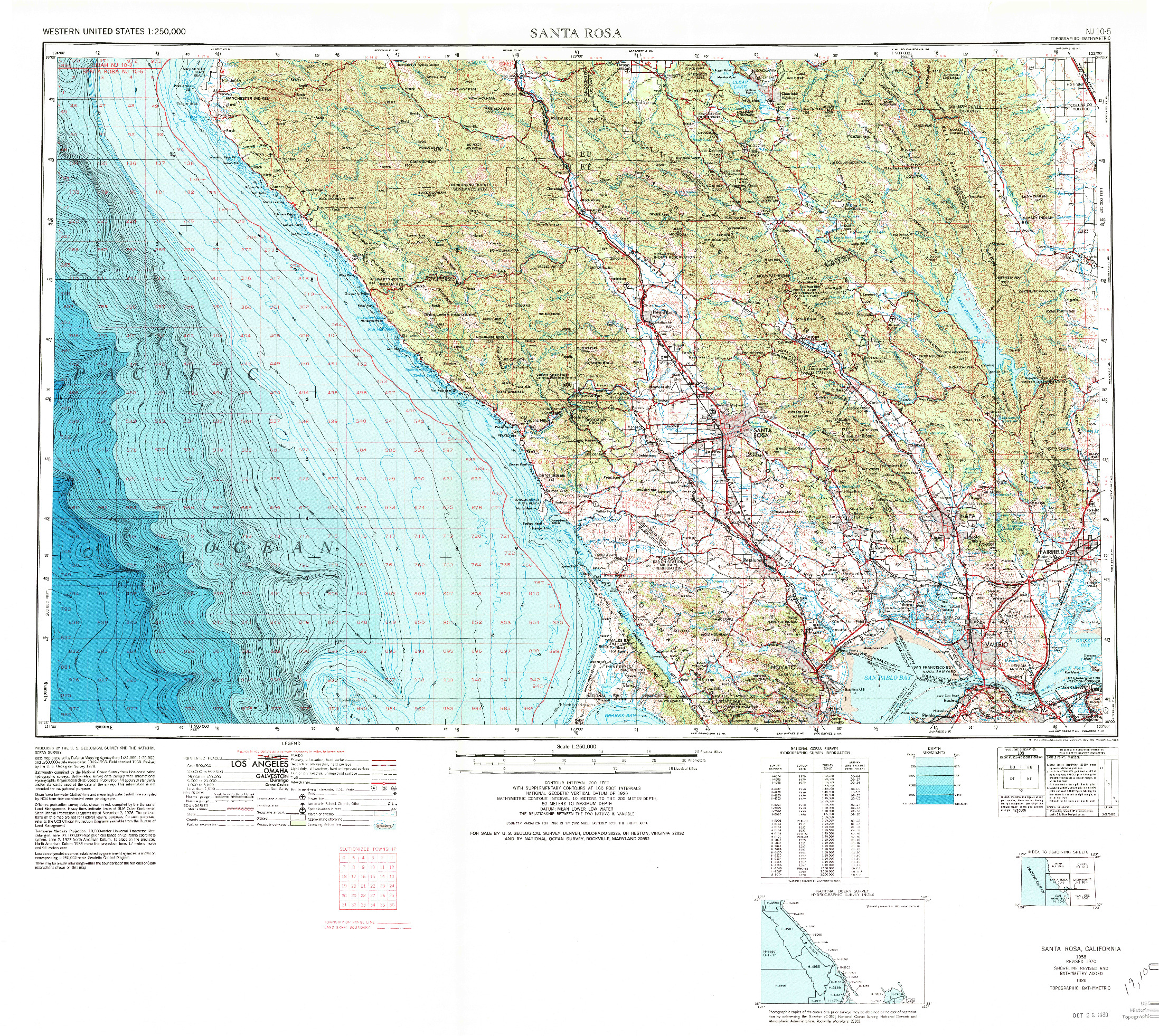 USGS 1:250000-SCALE QUADRANGLE FOR SANTA ROSA, CA 1958