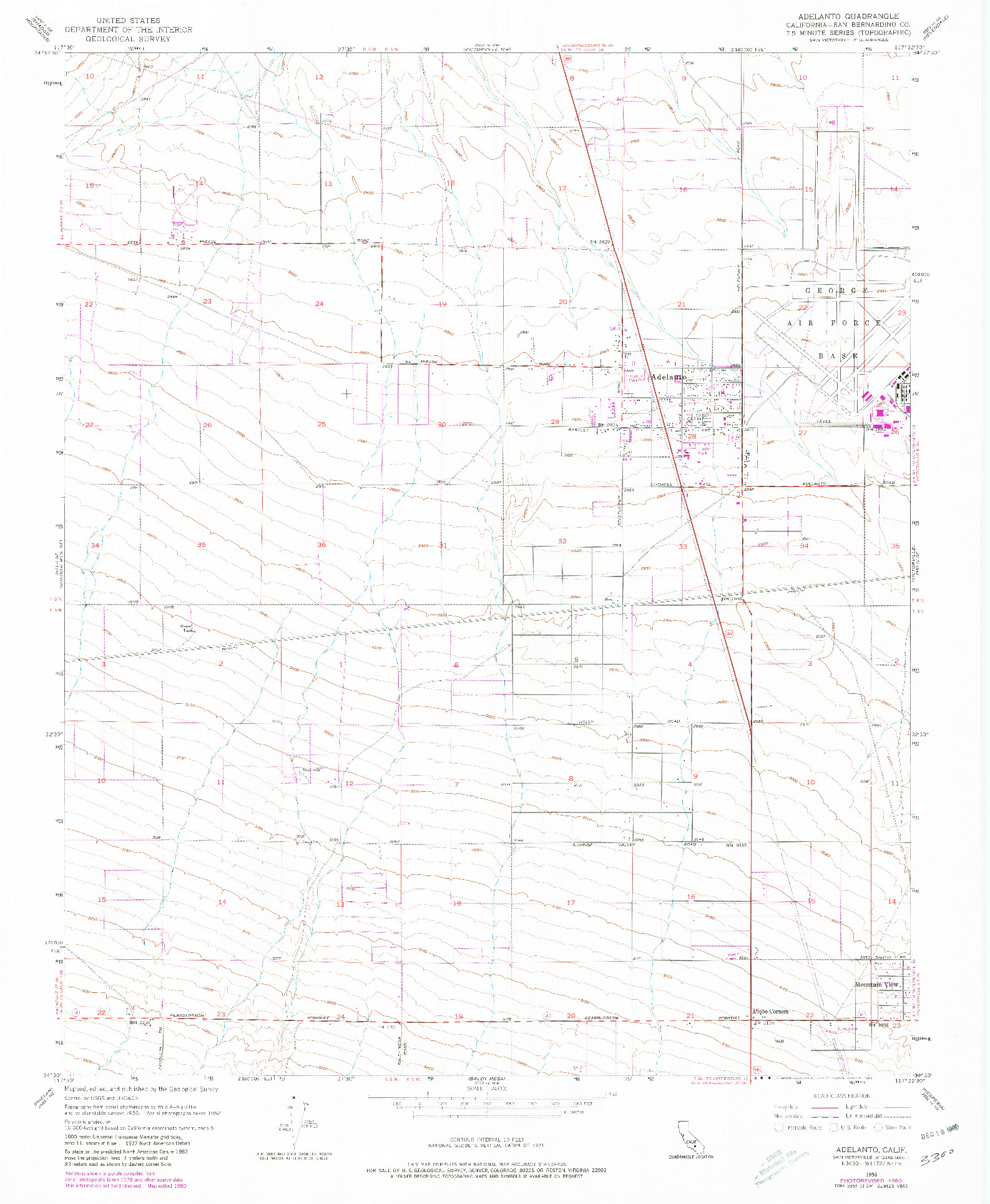 USGS 1:24000-SCALE QUADRANGLE FOR ADELANTO, CA 1956