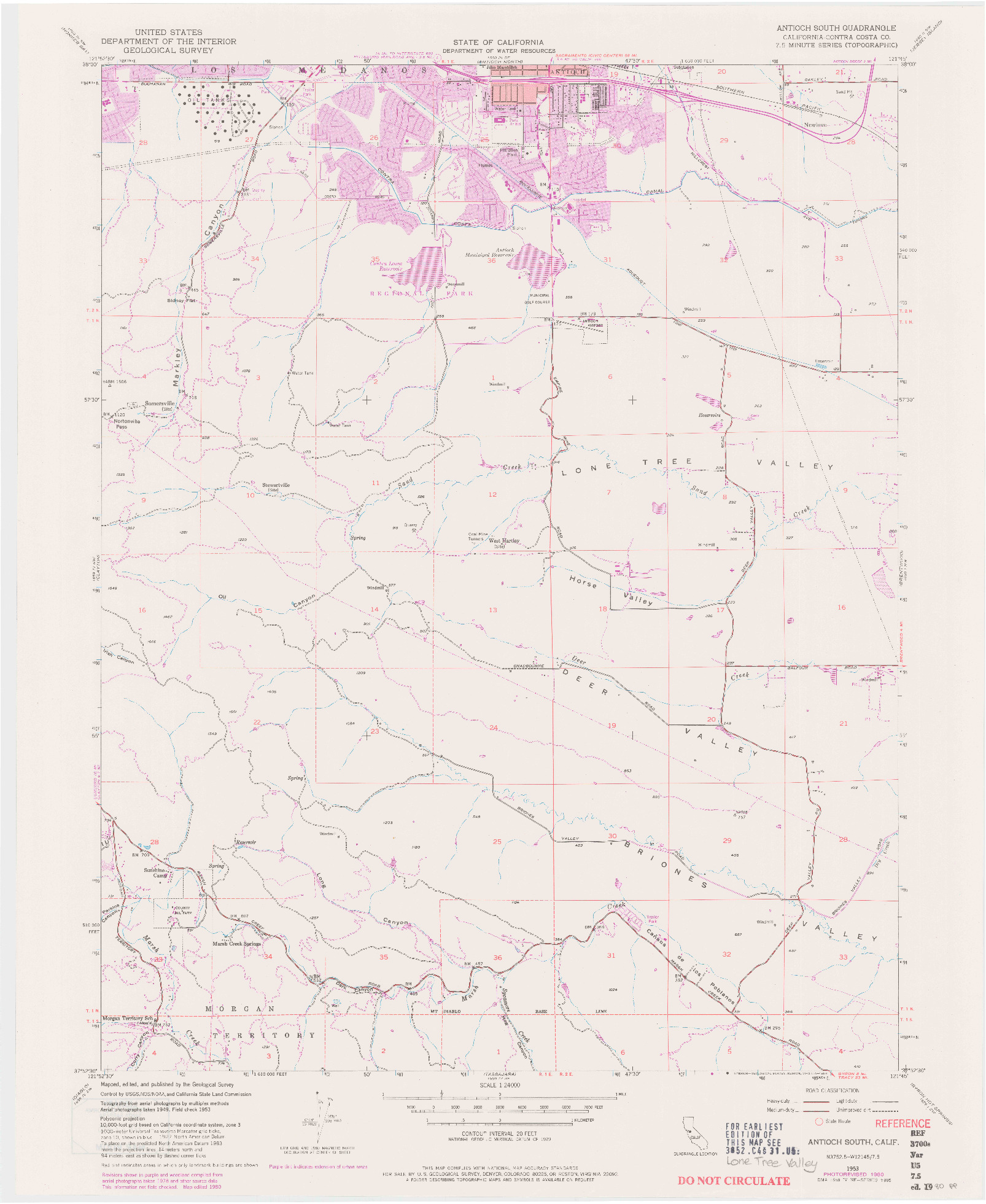 USGS 1:24000-SCALE QUADRANGLE FOR ANTIOCH SOUTH, CA 1953