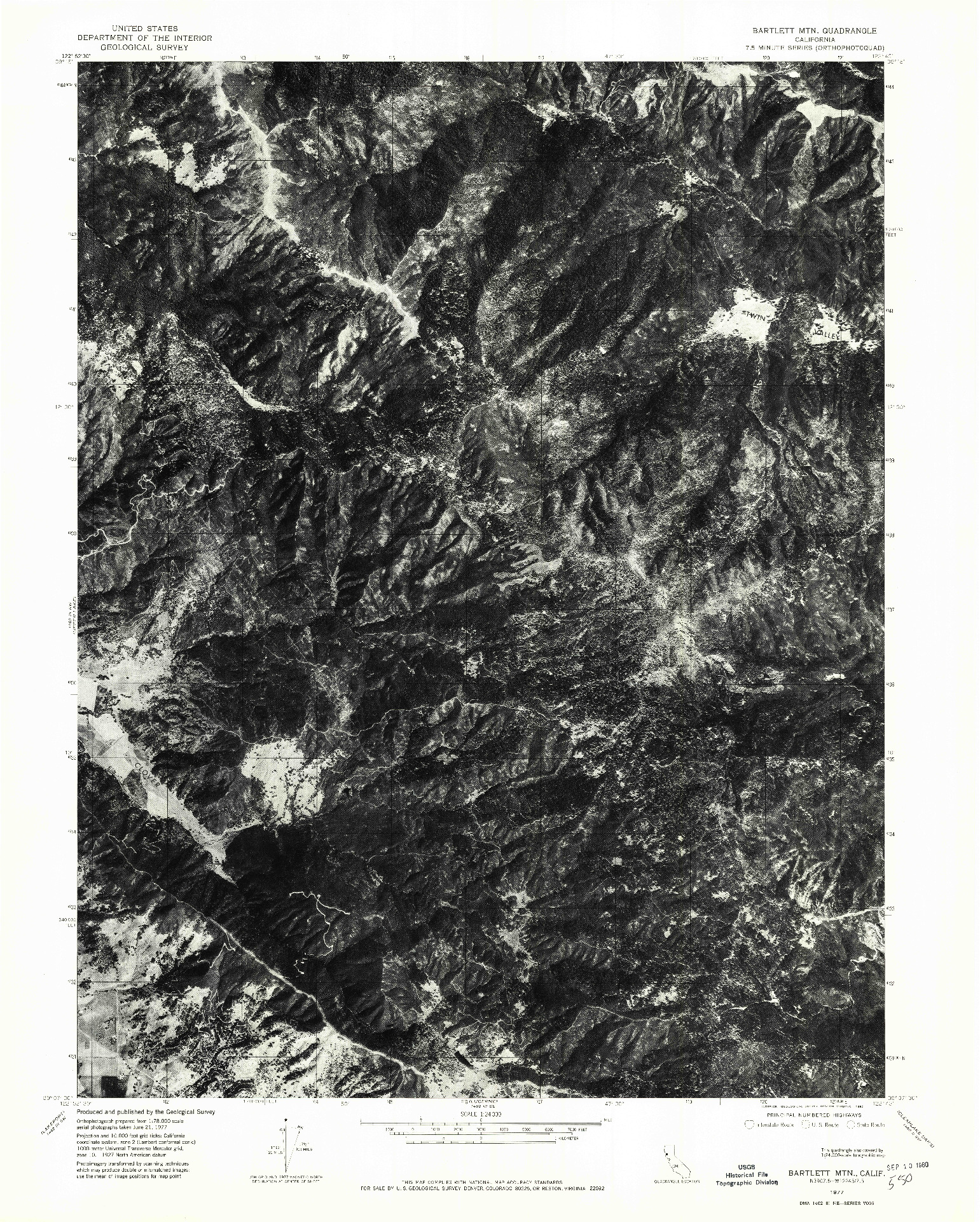 USGS 1:24000-SCALE QUADRANGLE FOR BARTLETT MTN, CA 1977