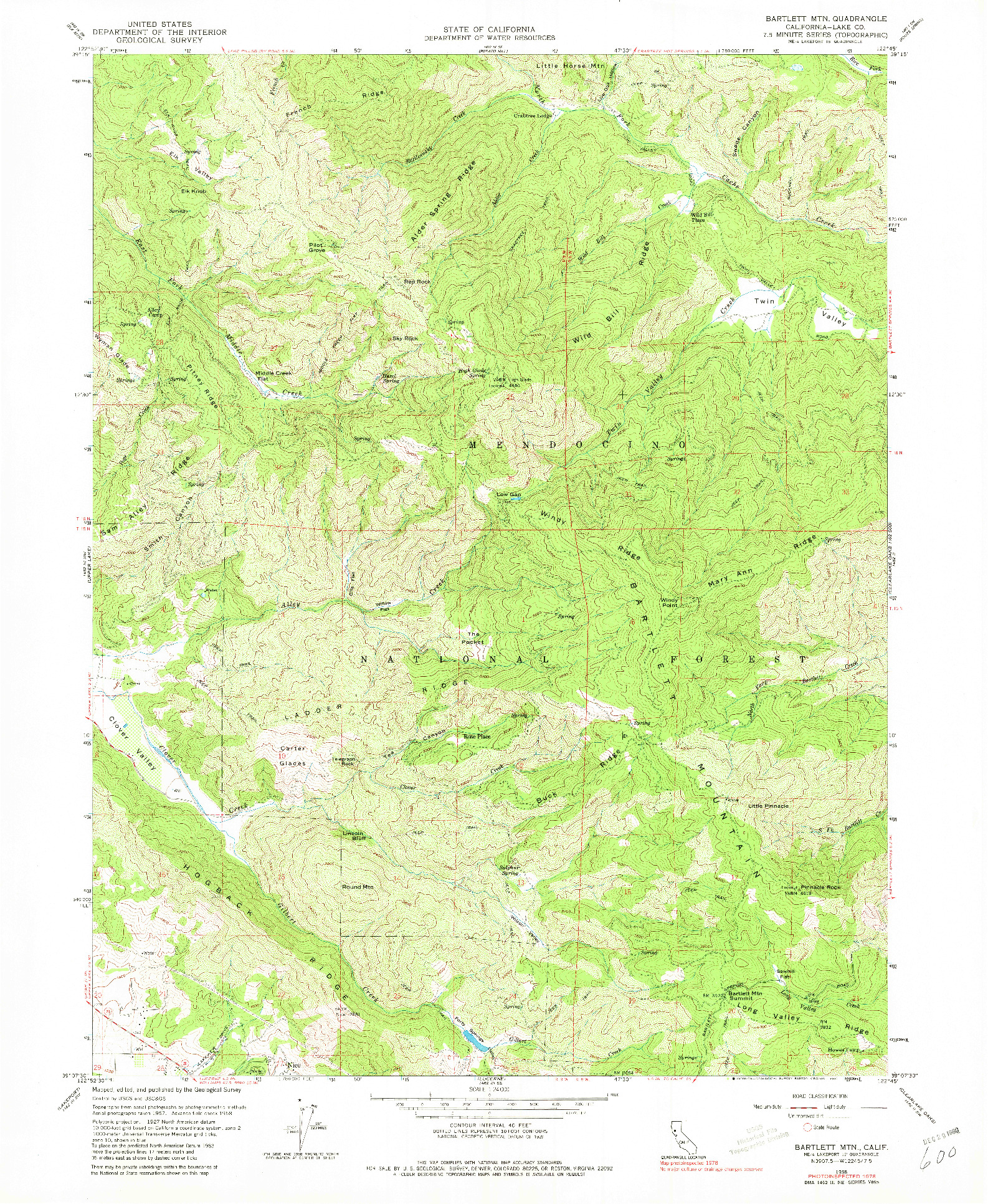USGS 1:24000-SCALE QUADRANGLE FOR BARTLETT MTN, CA 1958