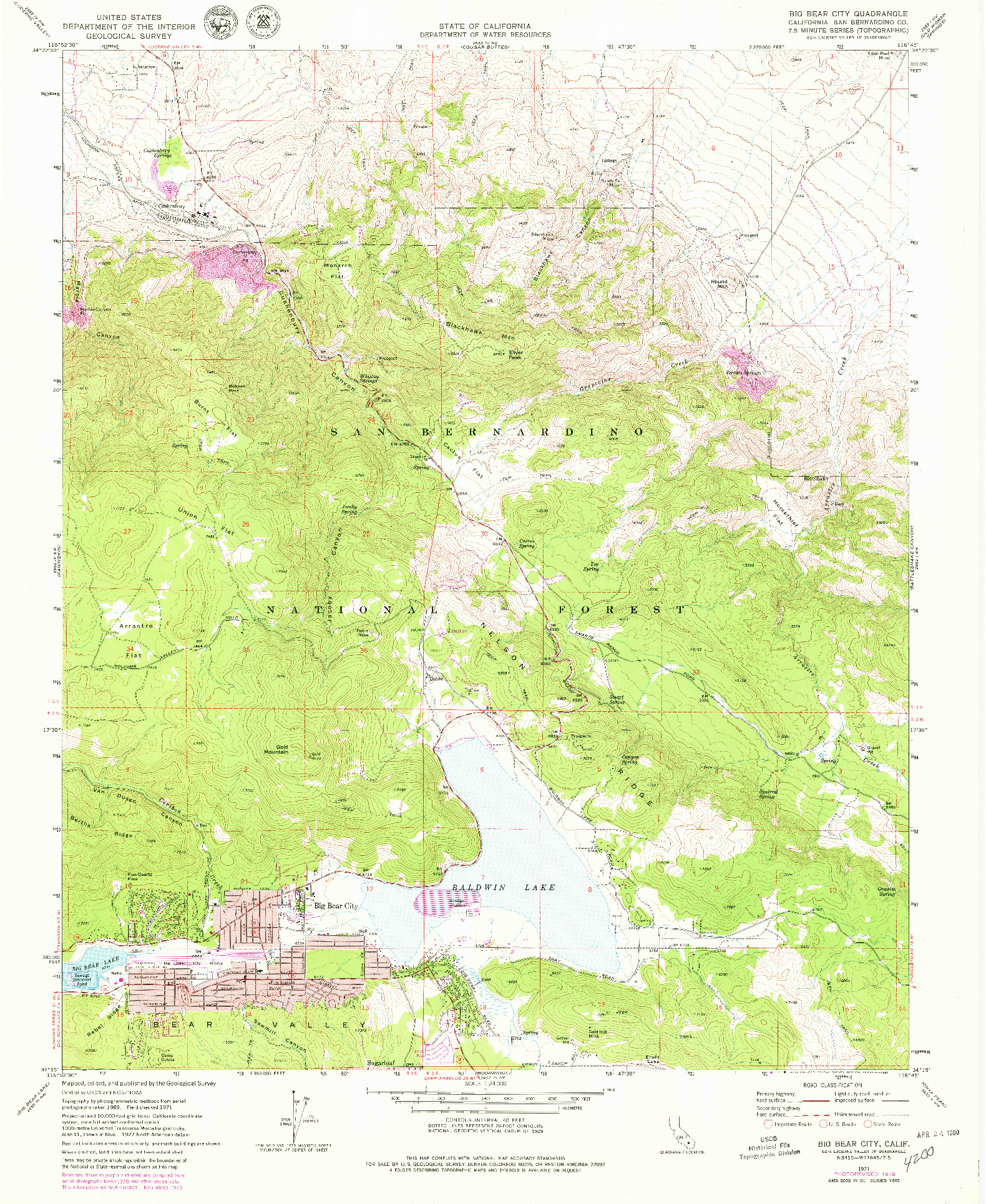 USGS 1:24000-SCALE QUADRANGLE FOR BIG BEAR CITY, CA 1971