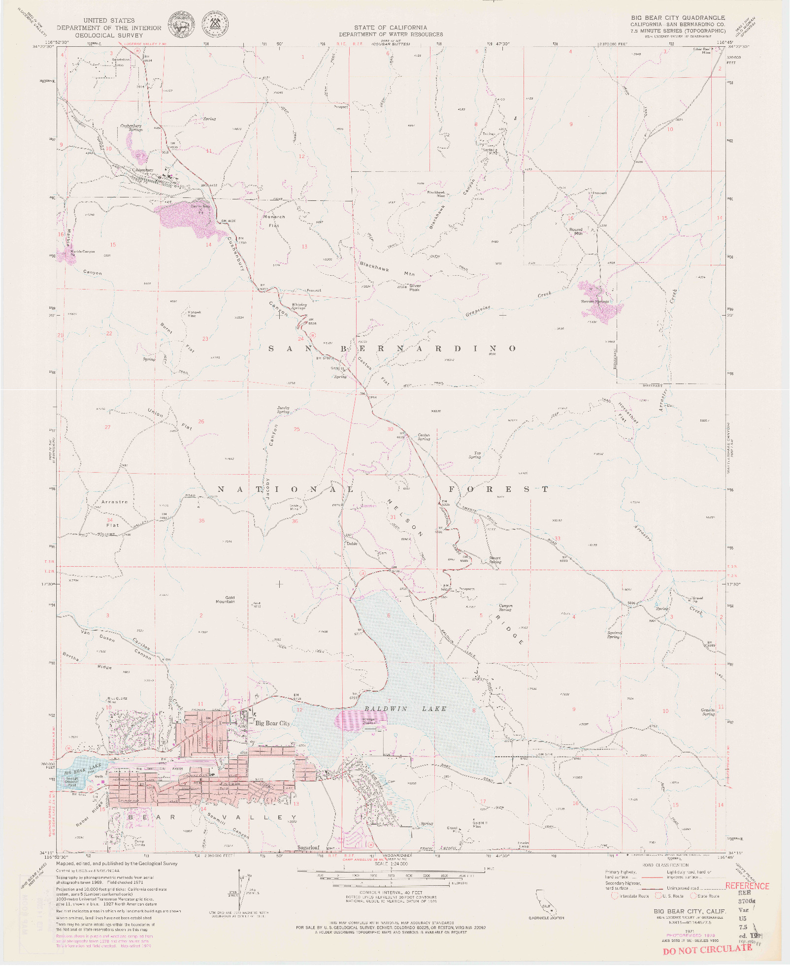 USGS 1:24000-SCALE QUADRANGLE FOR BIG BEAR CITY, CA 1971