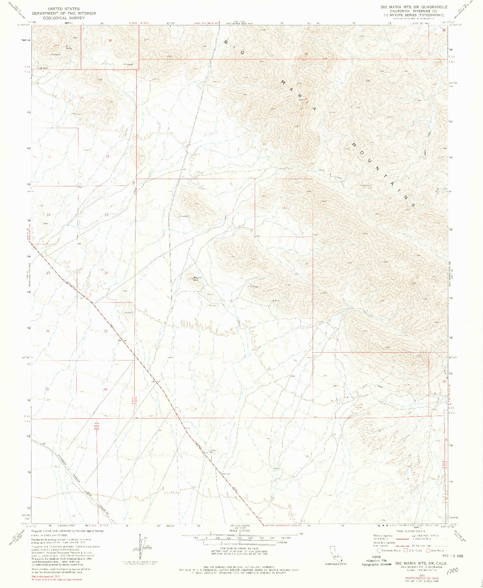 USGS 1:24000-SCALE QUADRANGLE FOR BIG MARIA MTS SW, CA 1971