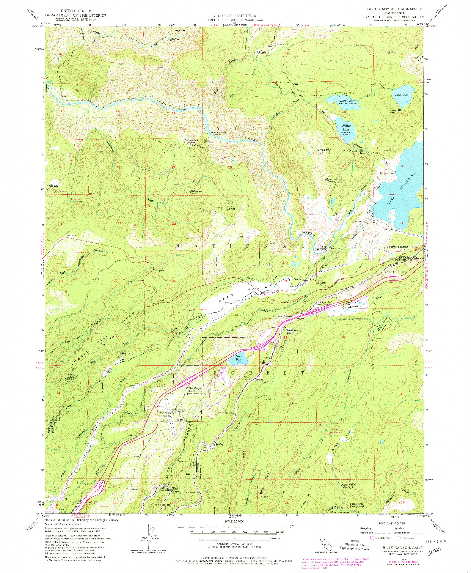 USGS 1:24000-SCALE QUADRANGLE FOR BLUE CANYON, CA 1955