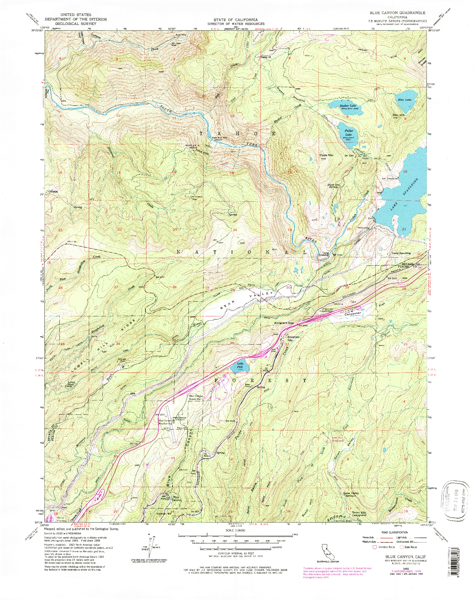 USGS 1:24000-SCALE QUADRANGLE FOR BLUE CANYON, CA 1955