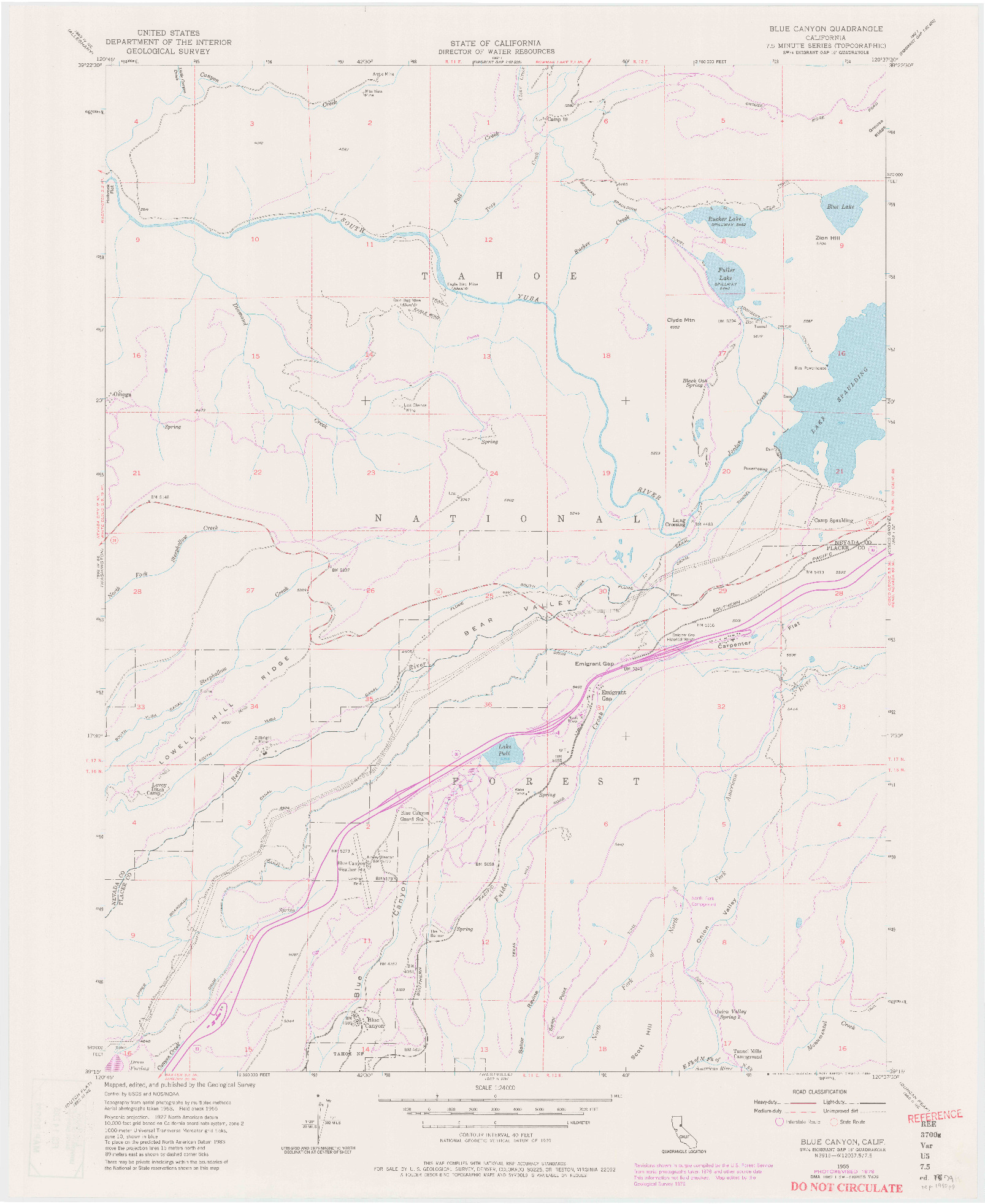 USGS 1:24000-SCALE QUADRANGLE FOR BLUE CANYON, CA 1955