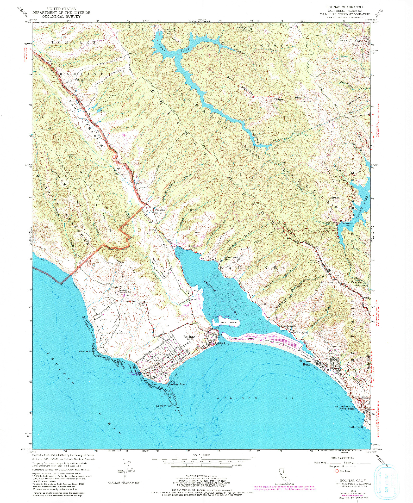 USGS 1:24000-SCALE QUADRANGLE FOR BOLINAS, CA 1954