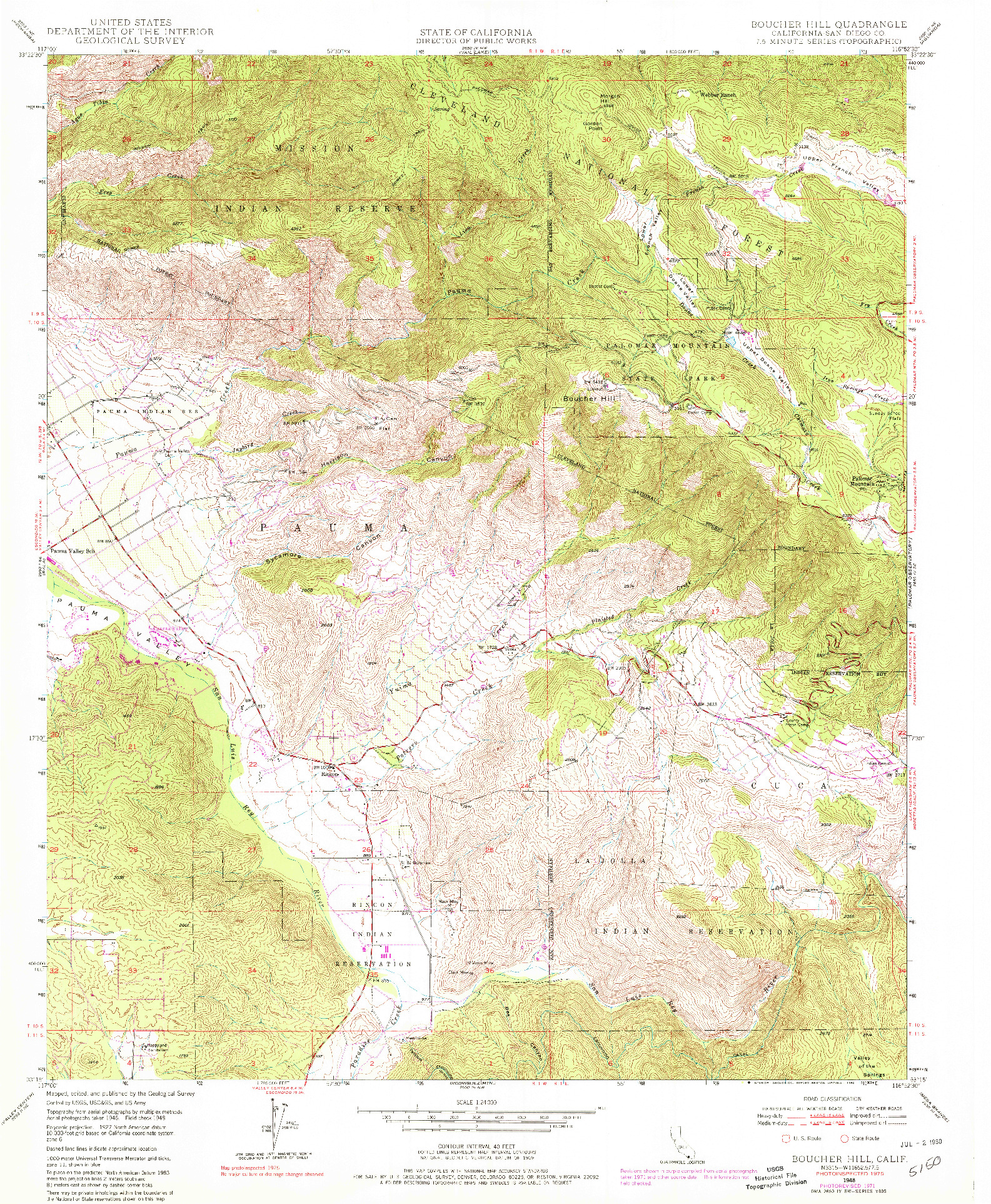 USGS 1:24000-SCALE QUADRANGLE FOR BOUCHER HILL, CA 1948
