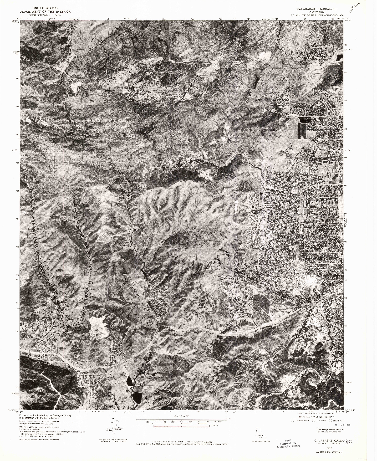 USGS 1:24000-SCALE QUADRANGLE FOR CALABASAS, CA 1976