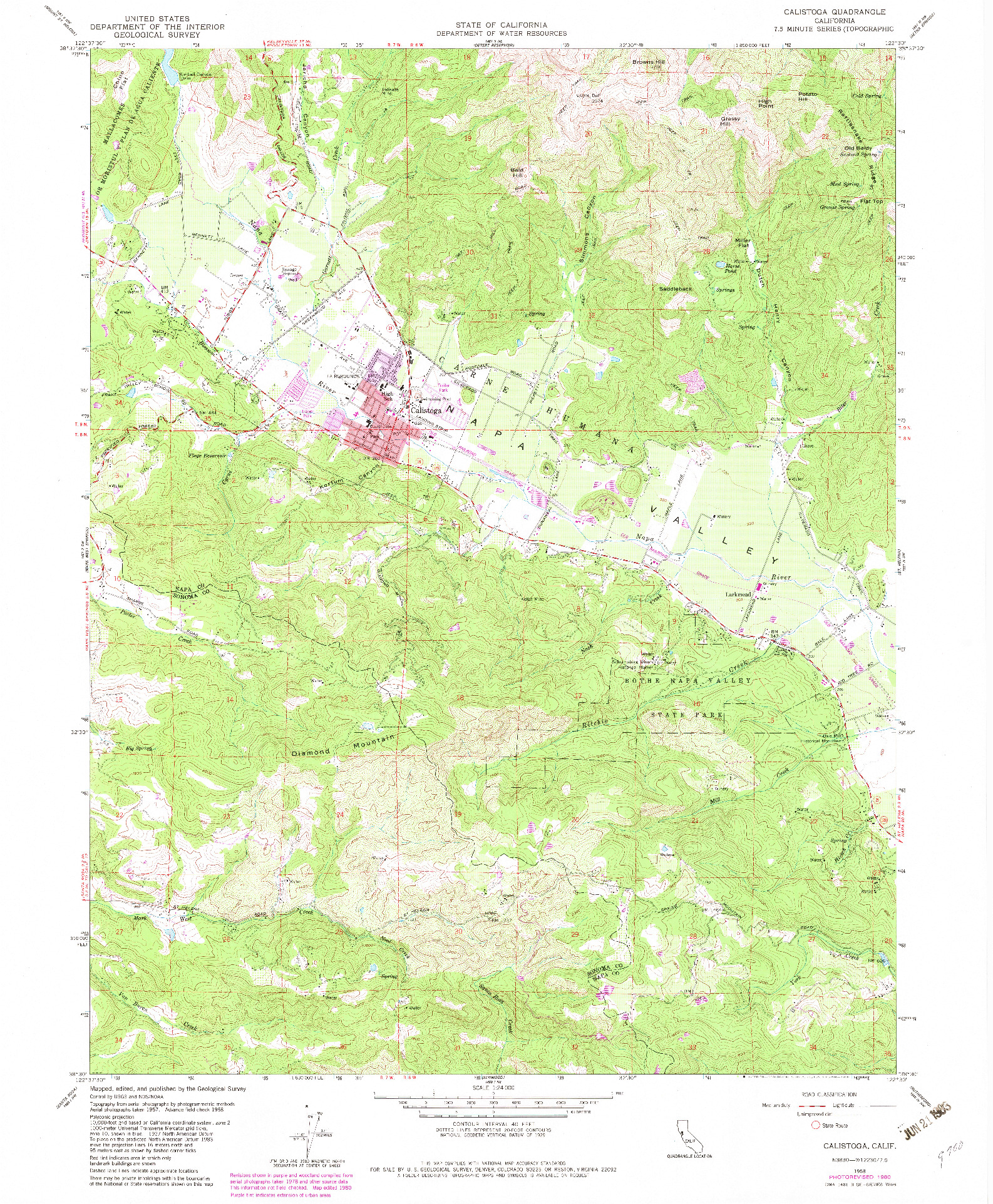 USGS 1:24000-SCALE QUADRANGLE FOR CALISTOGA, CA 1958