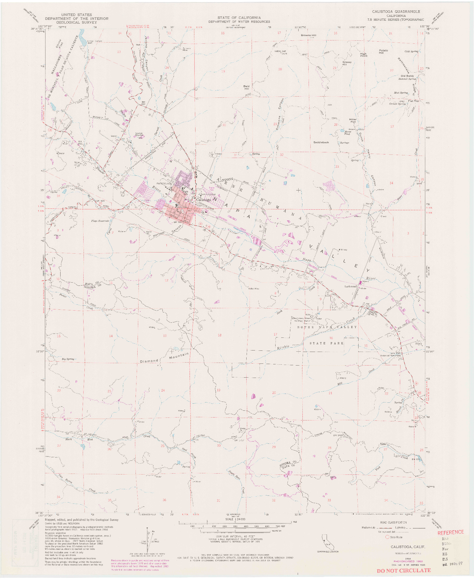 USGS 1:24000-SCALE QUADRANGLE FOR CALISTOGA, CA 1958