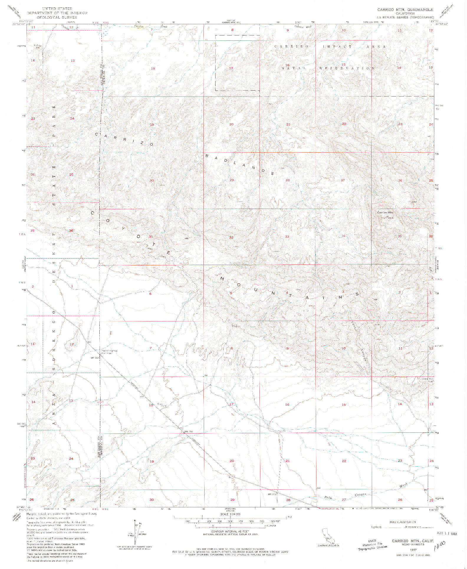USGS 1:24000-SCALE QUADRANGLE FOR CARRIZO MTN, CA 1957