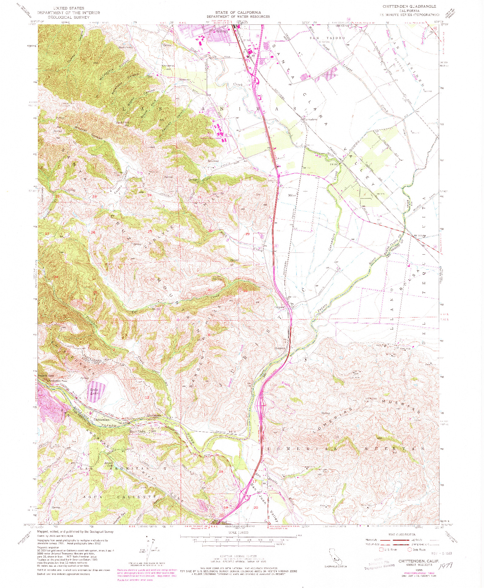 USGS 1:24000-SCALE QUADRANGLE FOR CHITTENDEN, CA 1955