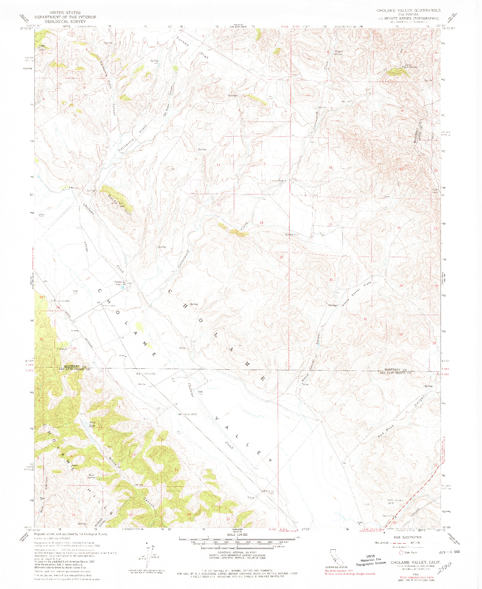USGS 1:24000-SCALE QUADRANGLE FOR CHOLAME VALLEY, CA 1961