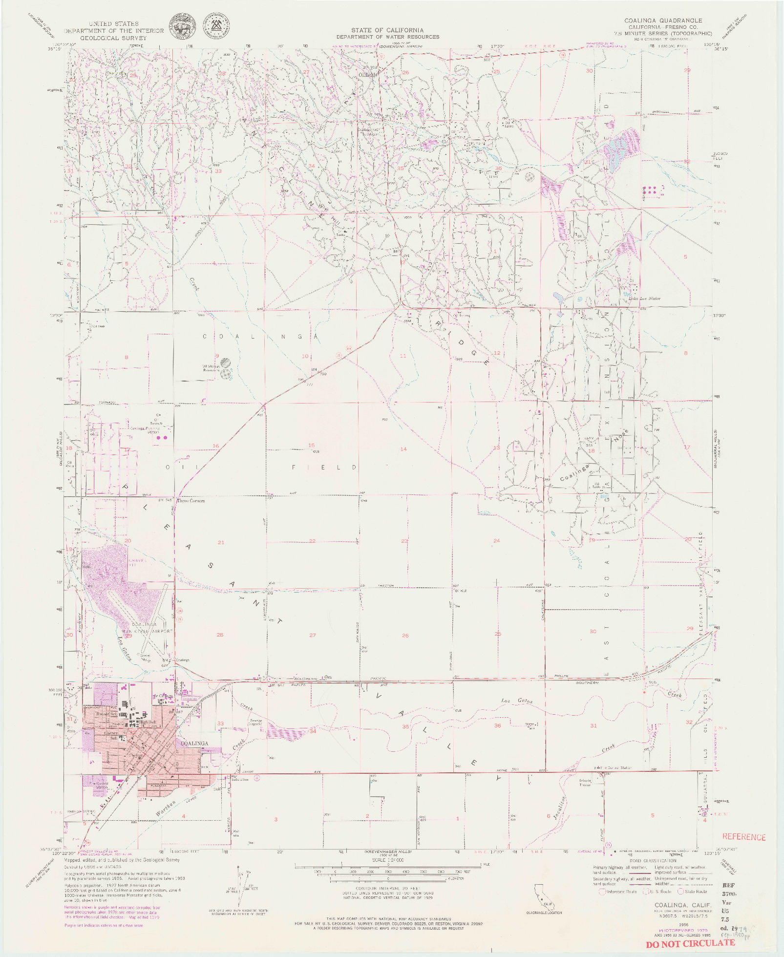 USGS 1:24000-SCALE QUADRANGLE FOR COALINGA, CA 1956