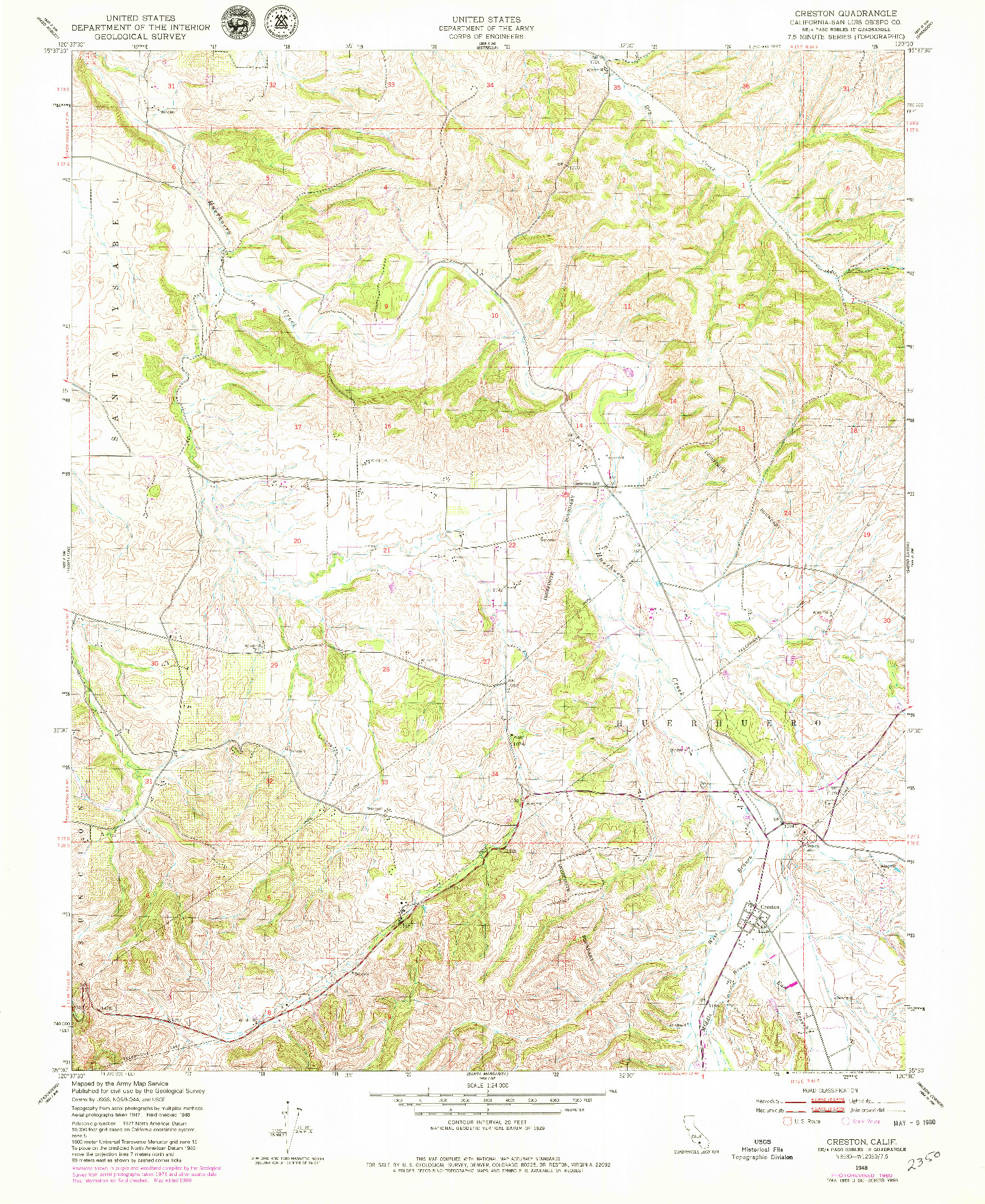 USGS 1:24000-SCALE QUADRANGLE FOR CRESTON, CA 1948