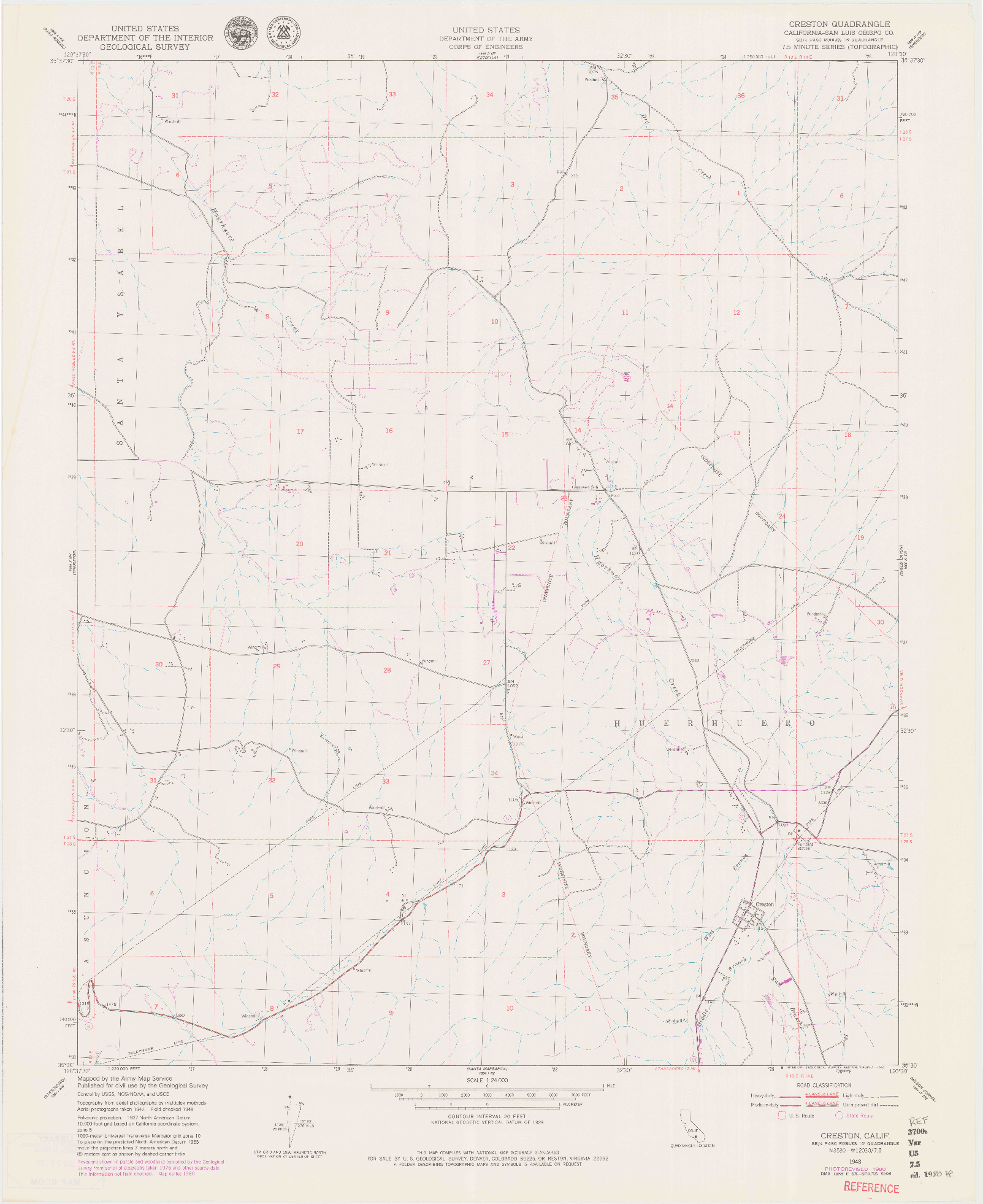 USGS 1:24000-SCALE QUADRANGLE FOR CRESTON, CA 1948