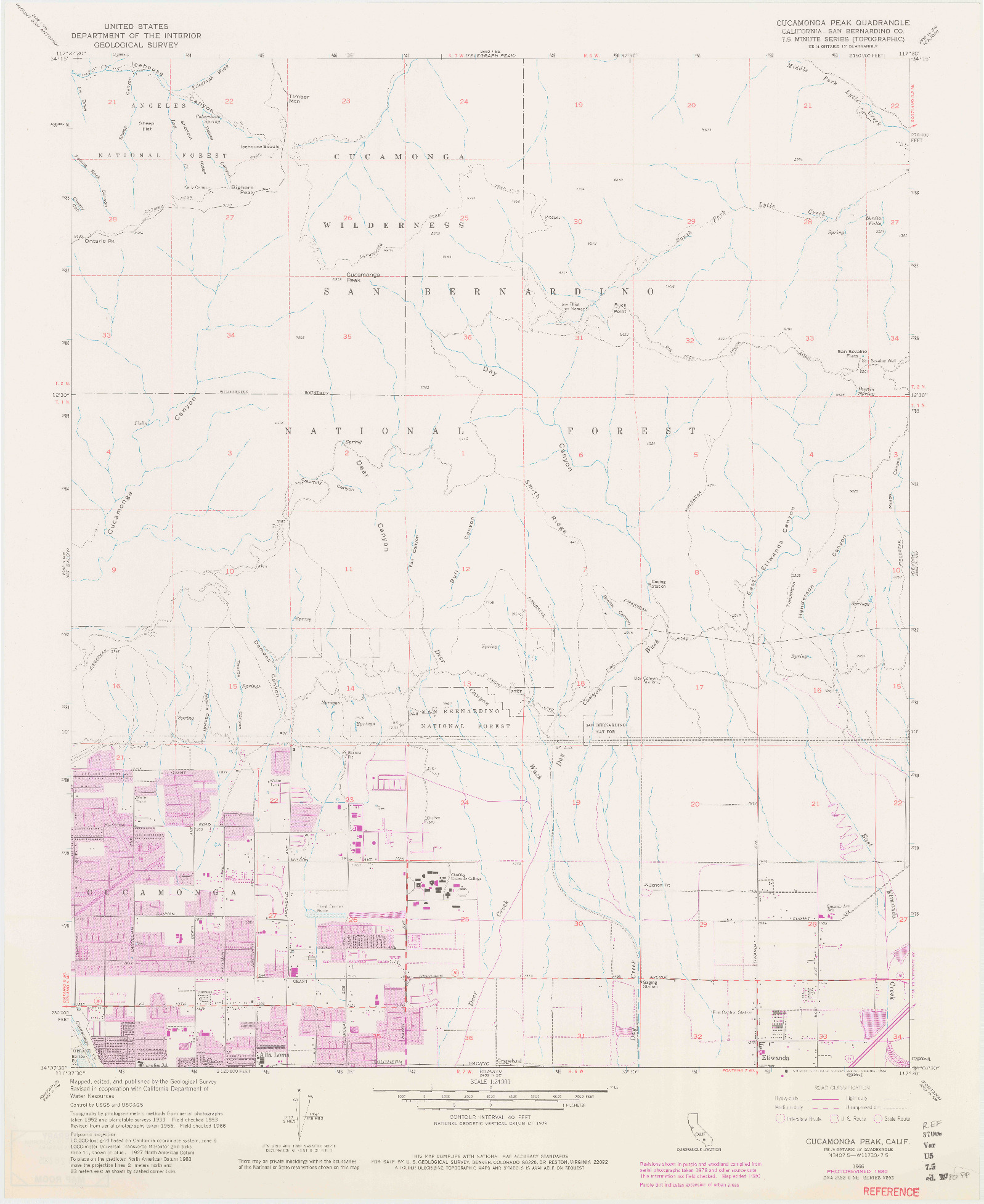 USGS 1:24000-SCALE QUADRANGLE FOR CUCAMONGA PEAK, CA 1966