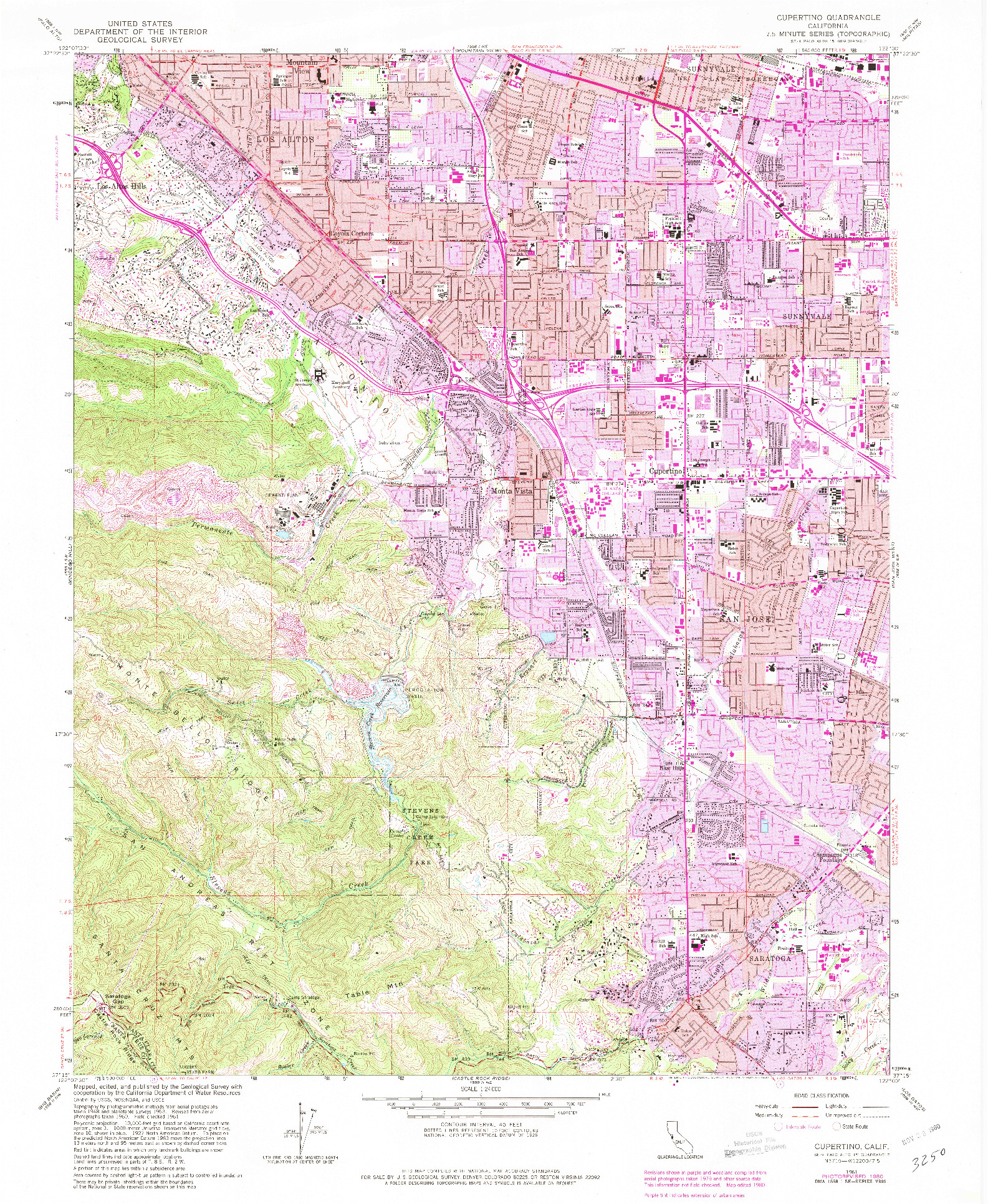 USGS 1:24000-SCALE QUADRANGLE FOR CUPERTINO, CA 1961