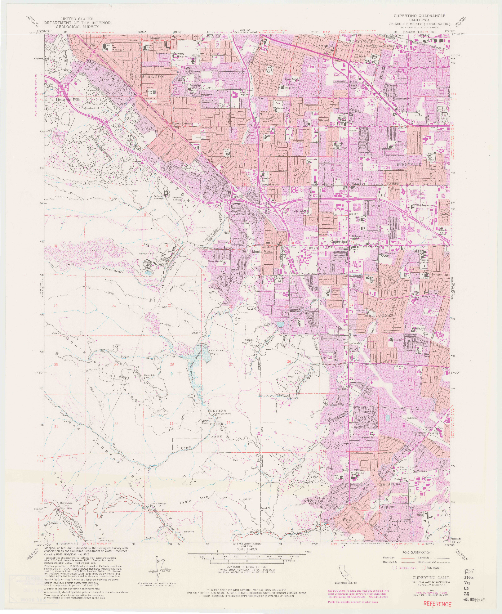 USGS 1:24000-SCALE QUADRANGLE FOR CUPERTINO, CA 1961