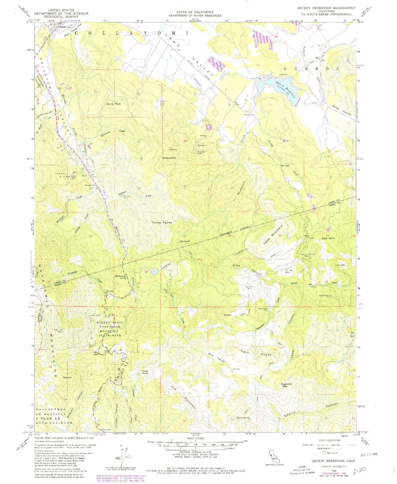 USGS 1:24000-SCALE QUADRANGLE FOR DETERT RESERVOIR, CA 1958