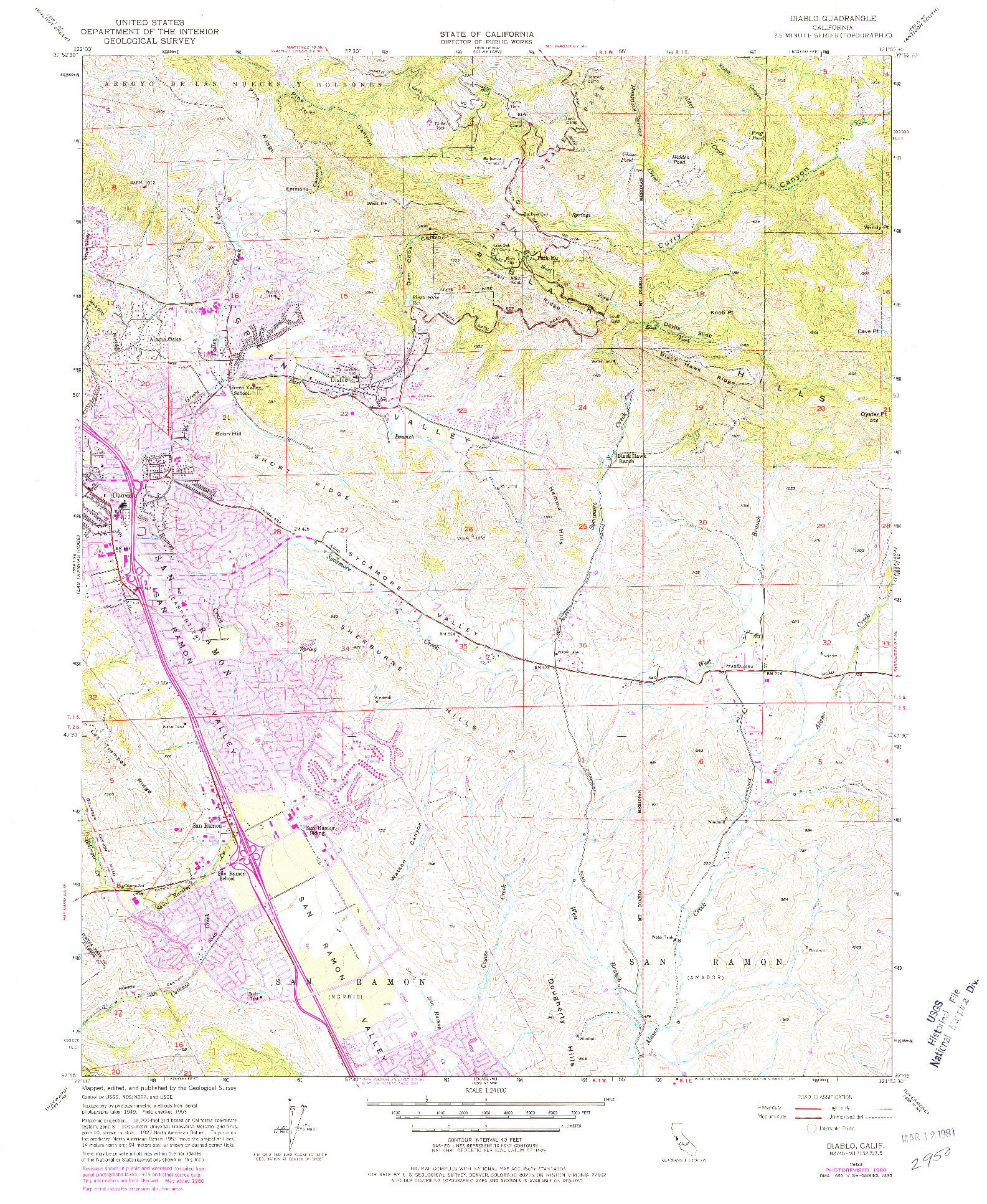 USGS 1:24000-SCALE QUADRANGLE FOR DIABLO, CA 1953