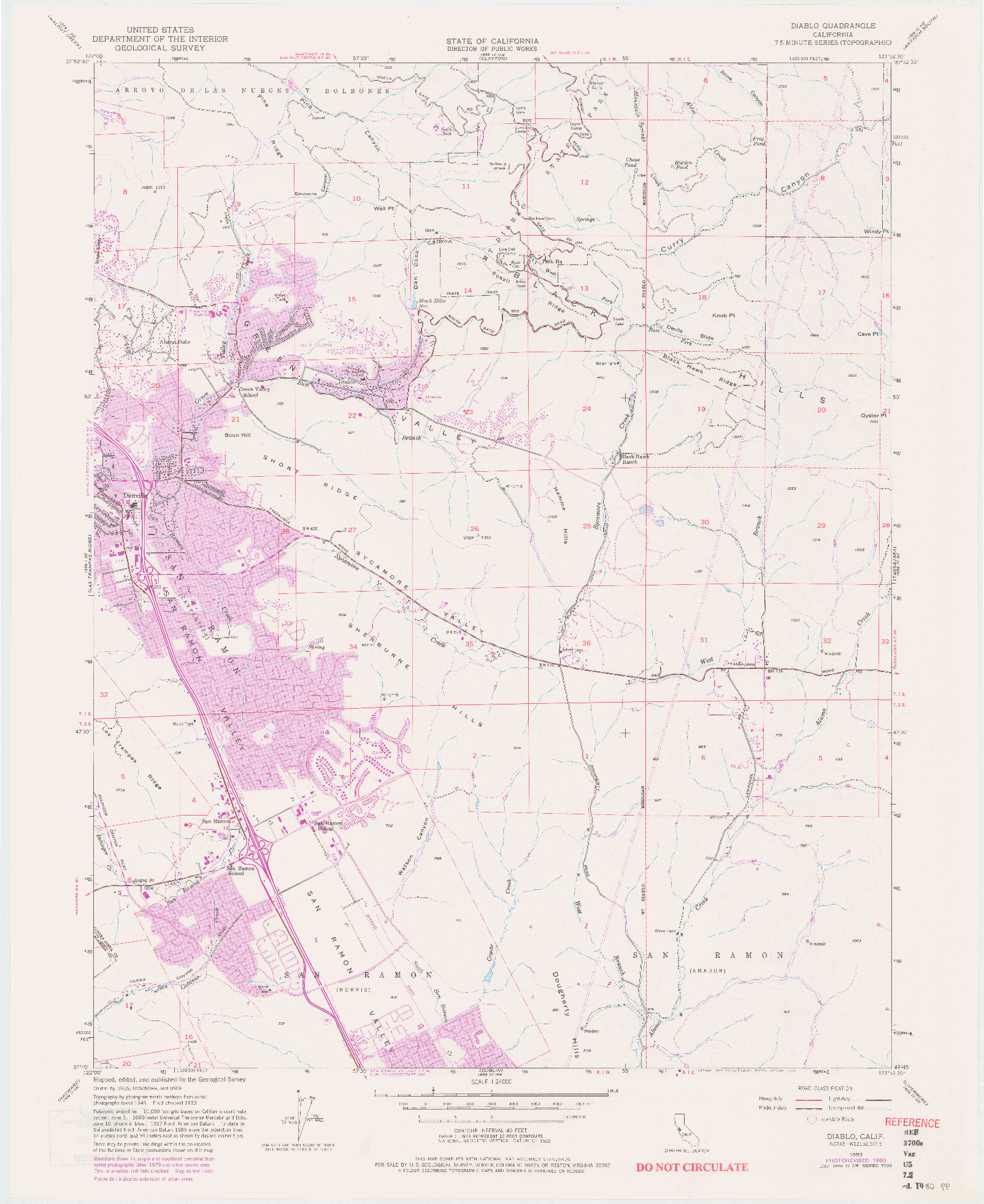 USGS 1:24000-SCALE QUADRANGLE FOR DIABLO, CA 1953