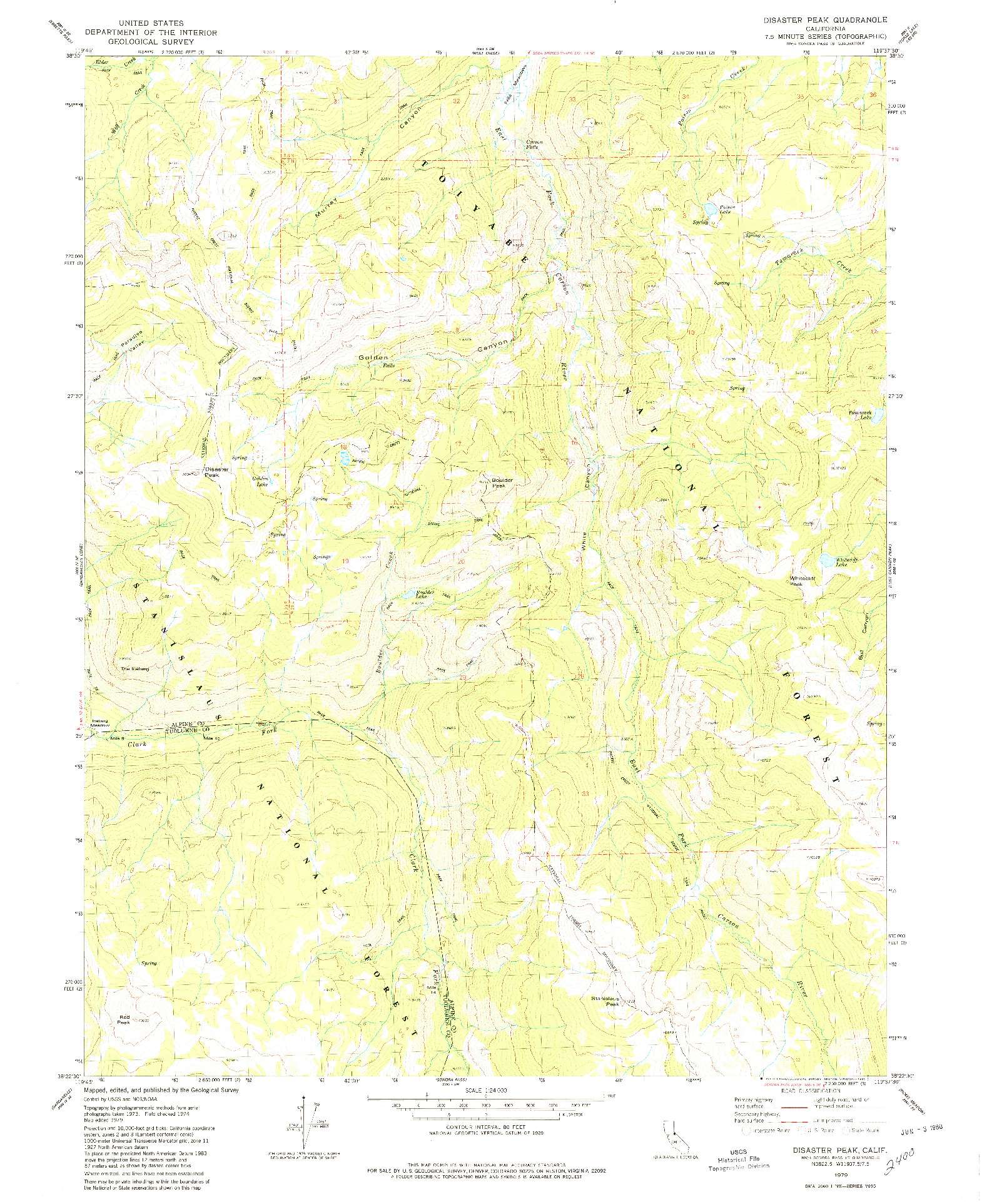 USGS 1:24000-SCALE QUADRANGLE FOR DISASTER PEAK, CA 1979