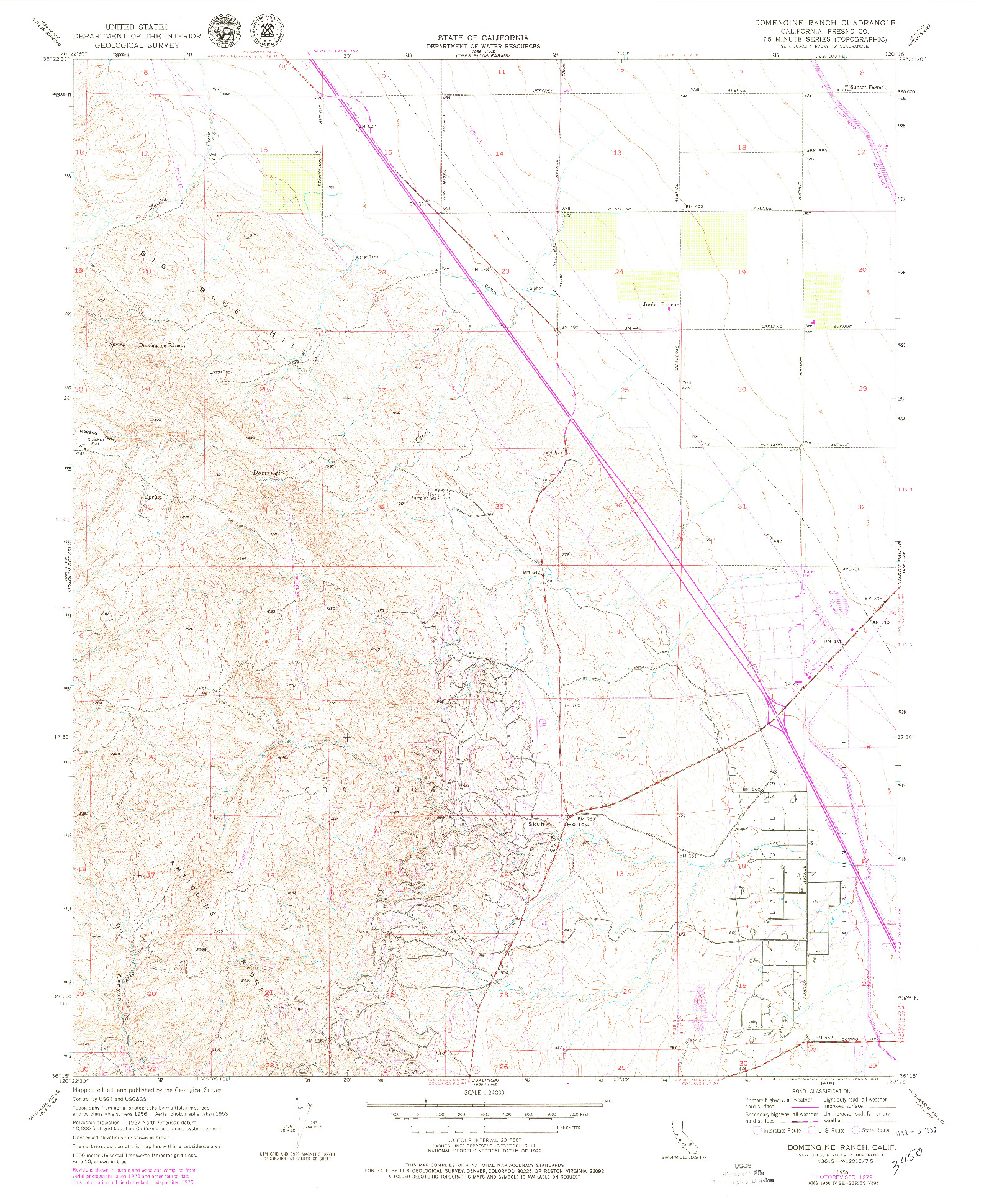 USGS 1:24000-SCALE QUADRANGLE FOR DOMENGINE RANCH, CA 1956