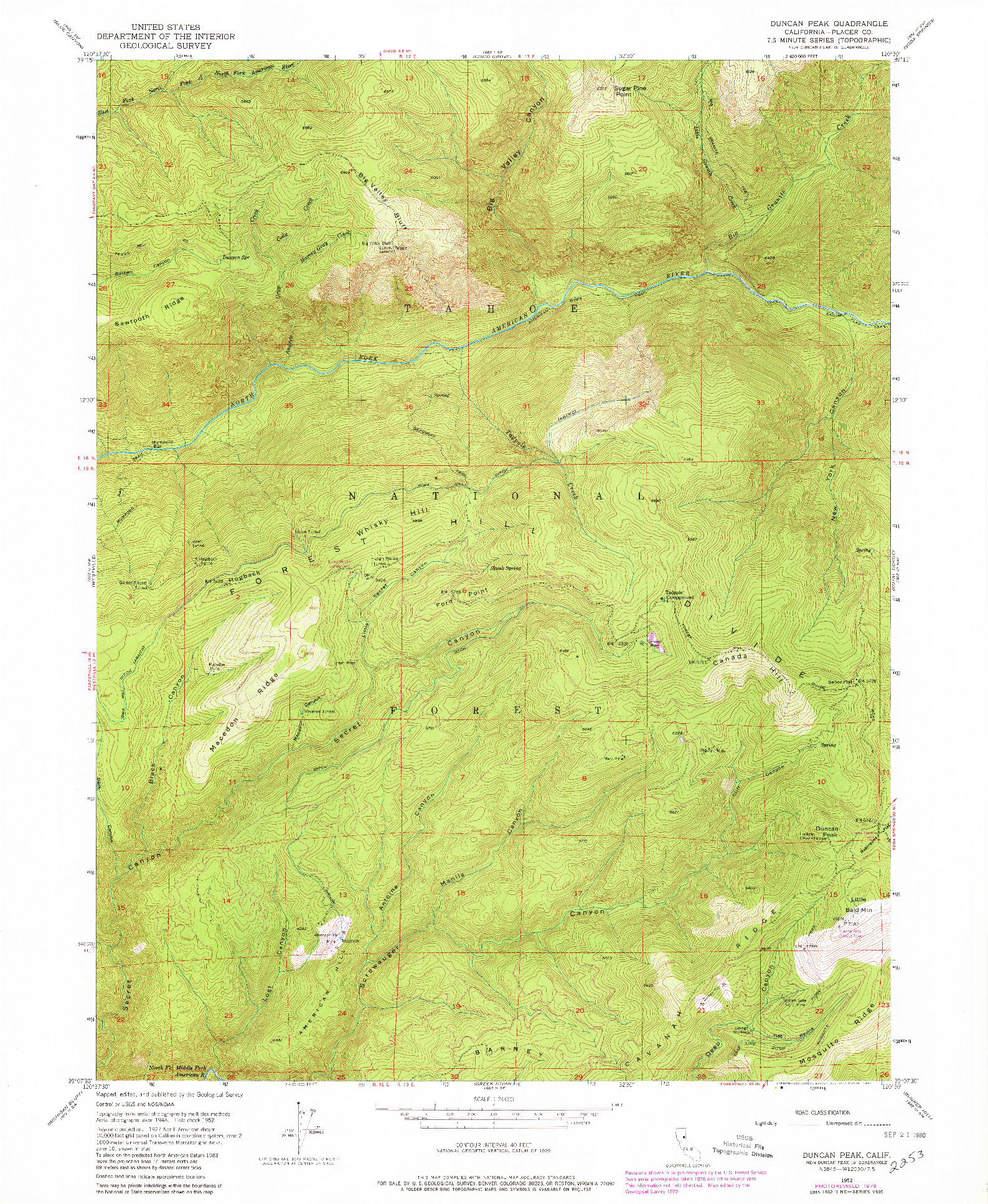 USGS 1:24000-SCALE QUADRANGLE FOR DUNCAN PEAK, CA 1952